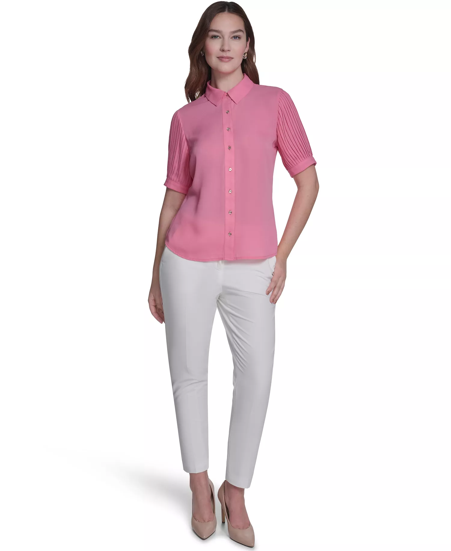 Women's Collared Top - Pink Tulip - L