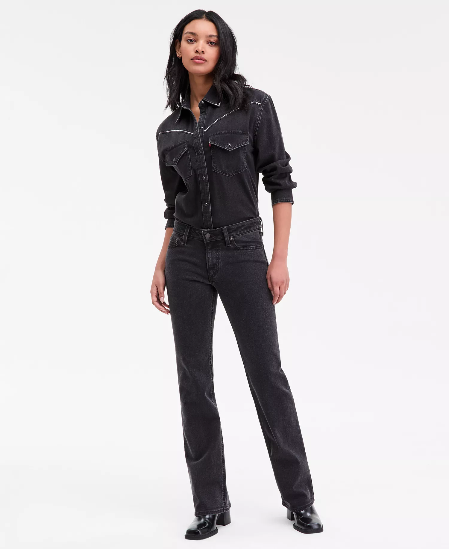 Women's Super-Low Studded Bootcut Jeans - Black - 24