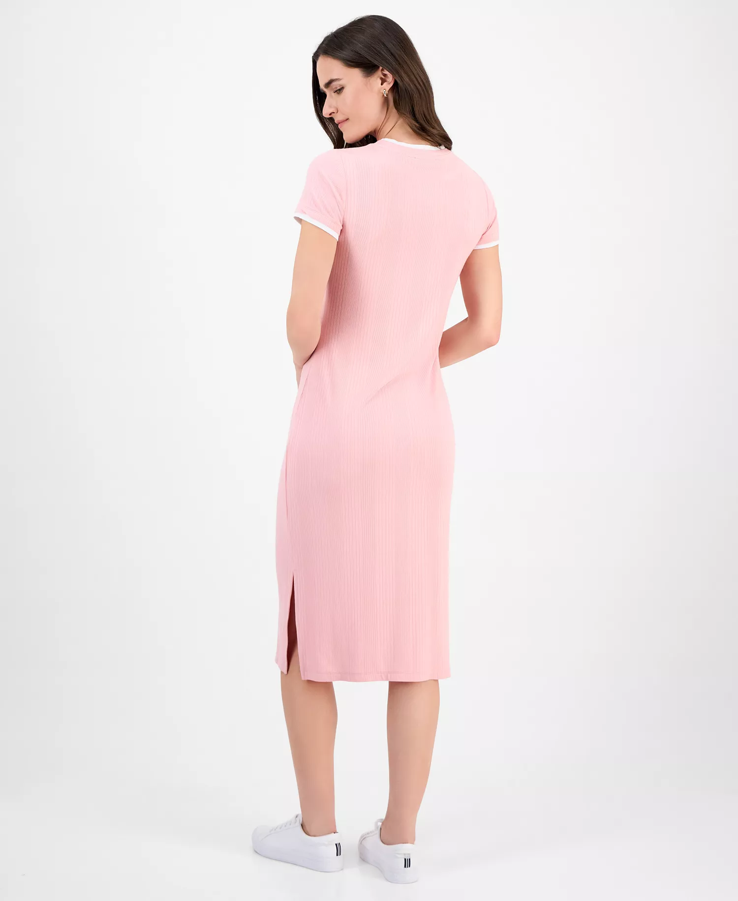 Nautica Women's Ribbed Midi Dress - Bridal Rose - L