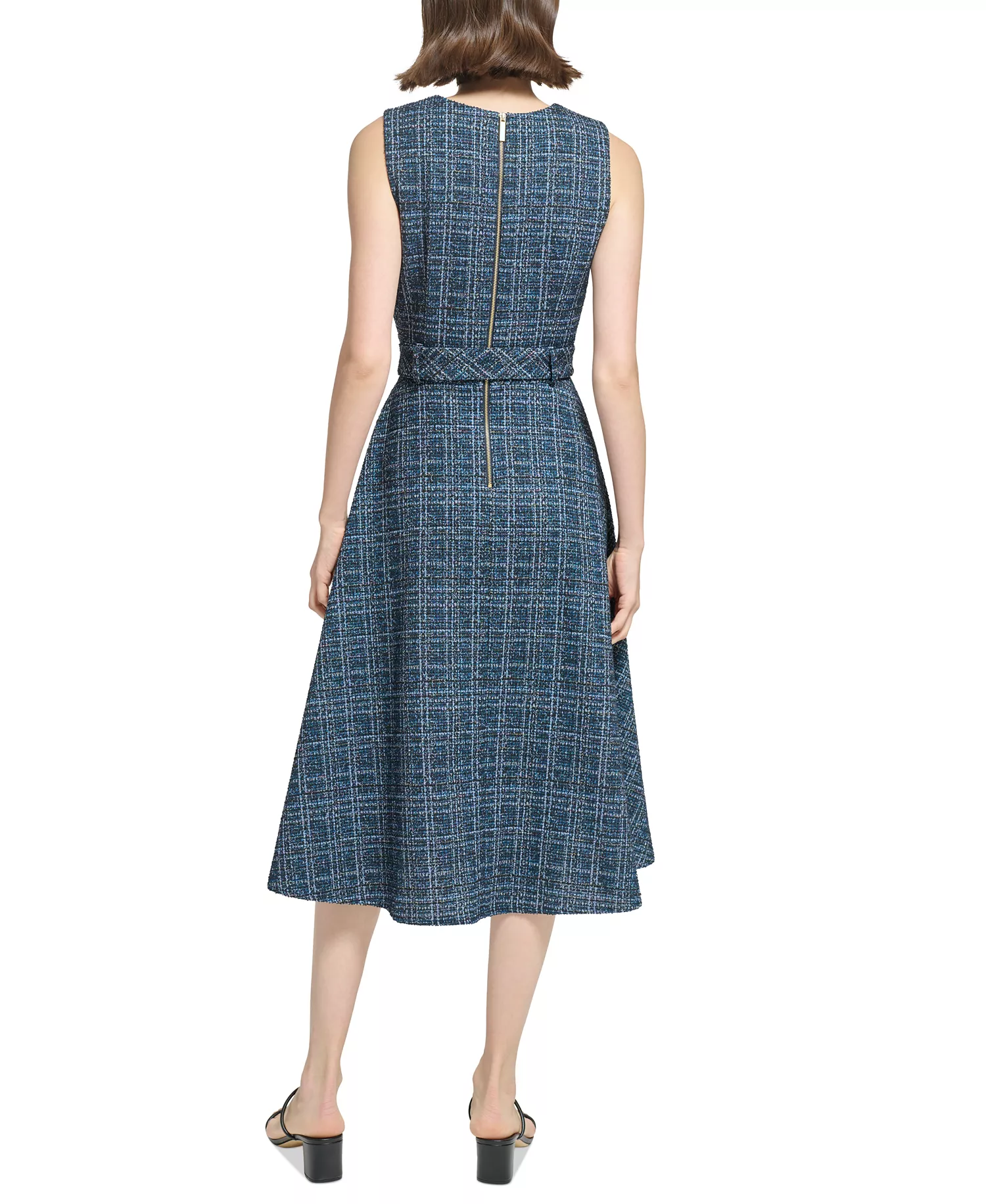 Women's Tweed Belted A-Line Dress - Posideon Multi - 10