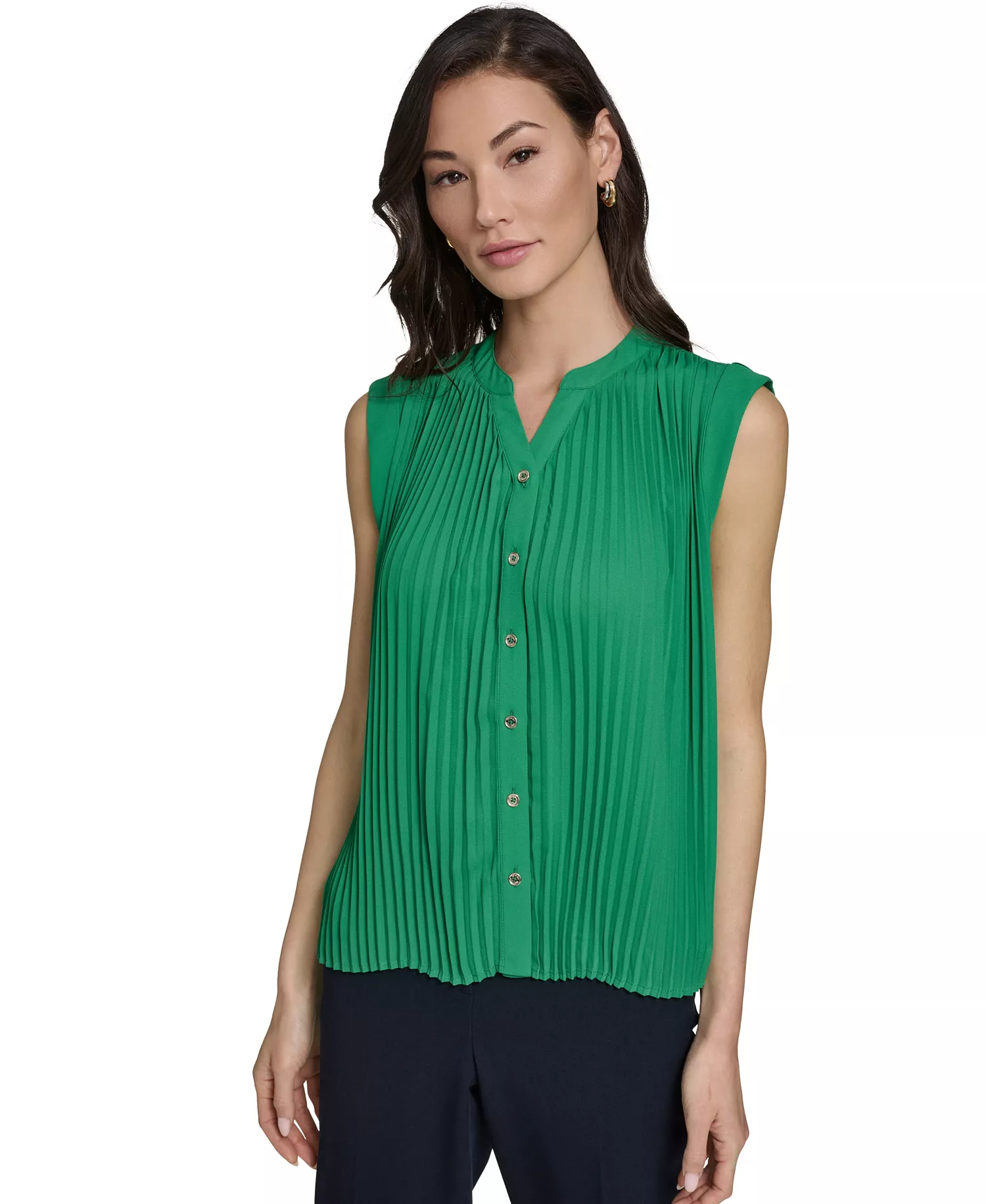 Women's Sleeveless Pleated Top - Jolly Green - L