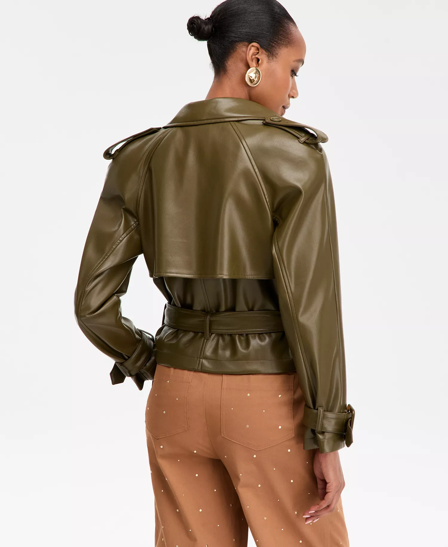 Women's Faux-Leather Biker Jacket, Macy's Exclusive  - Dark Olive - L