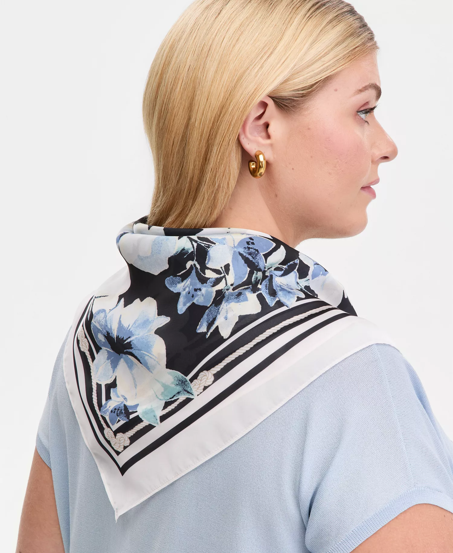 Bordered Floral Square Scarf, Macy's Exclusive - Black/Blue - OS