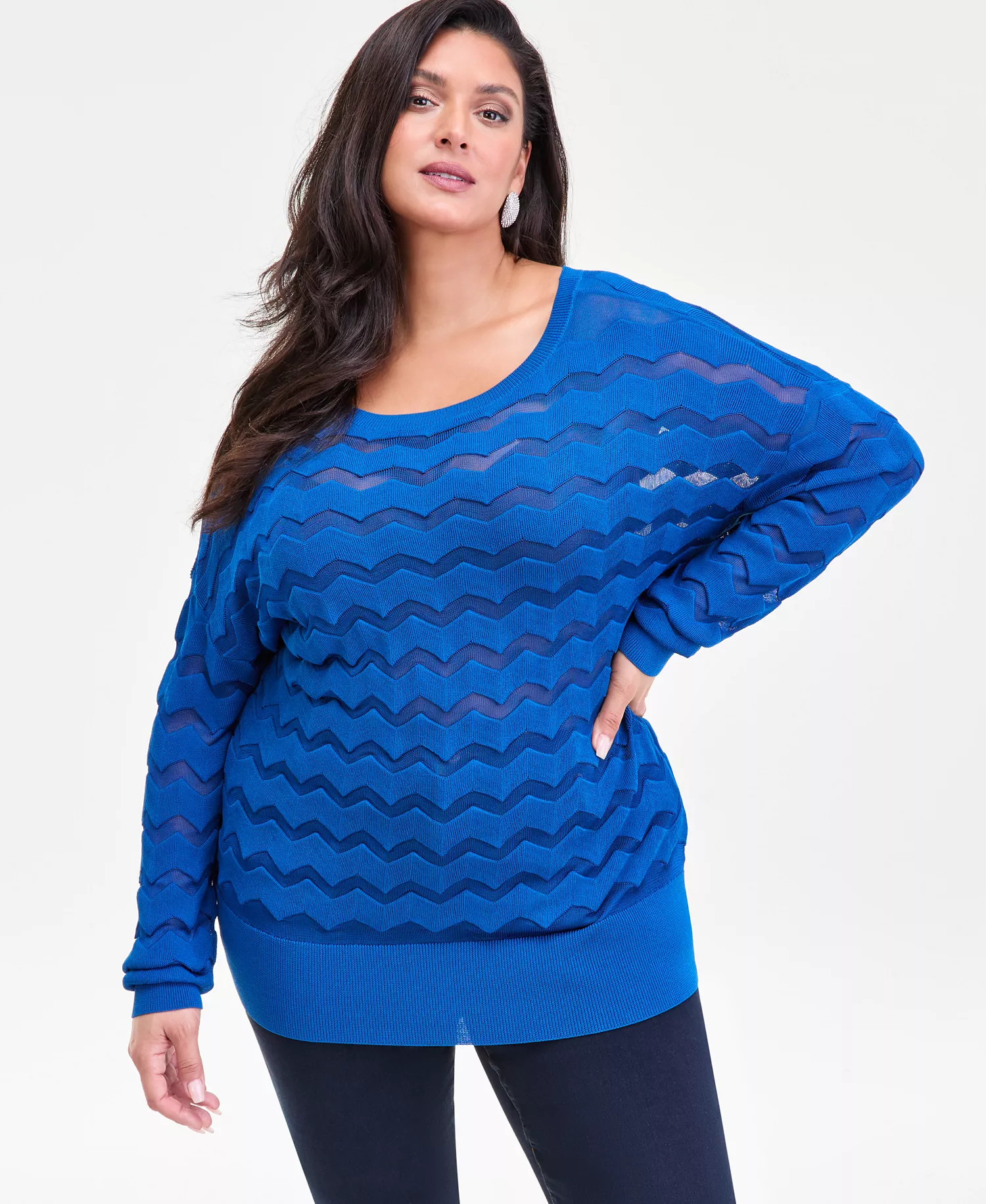 Plus Size Chevron Stitch Sweater, Macy's Exclusive - Cobalt Dream - 0X