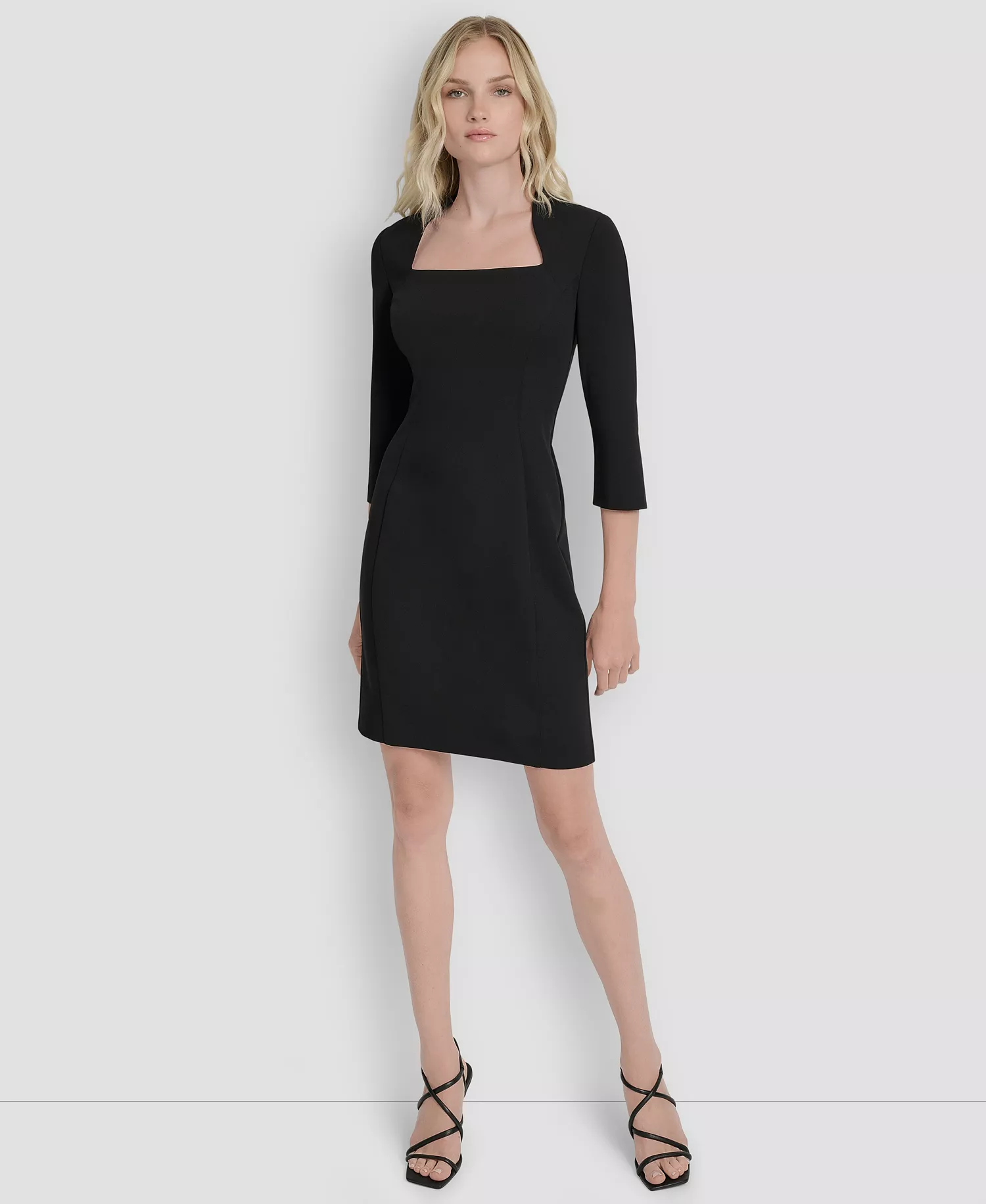 Women's Square Neck 3/4 Sleeve Sheath Dress - Black - 10