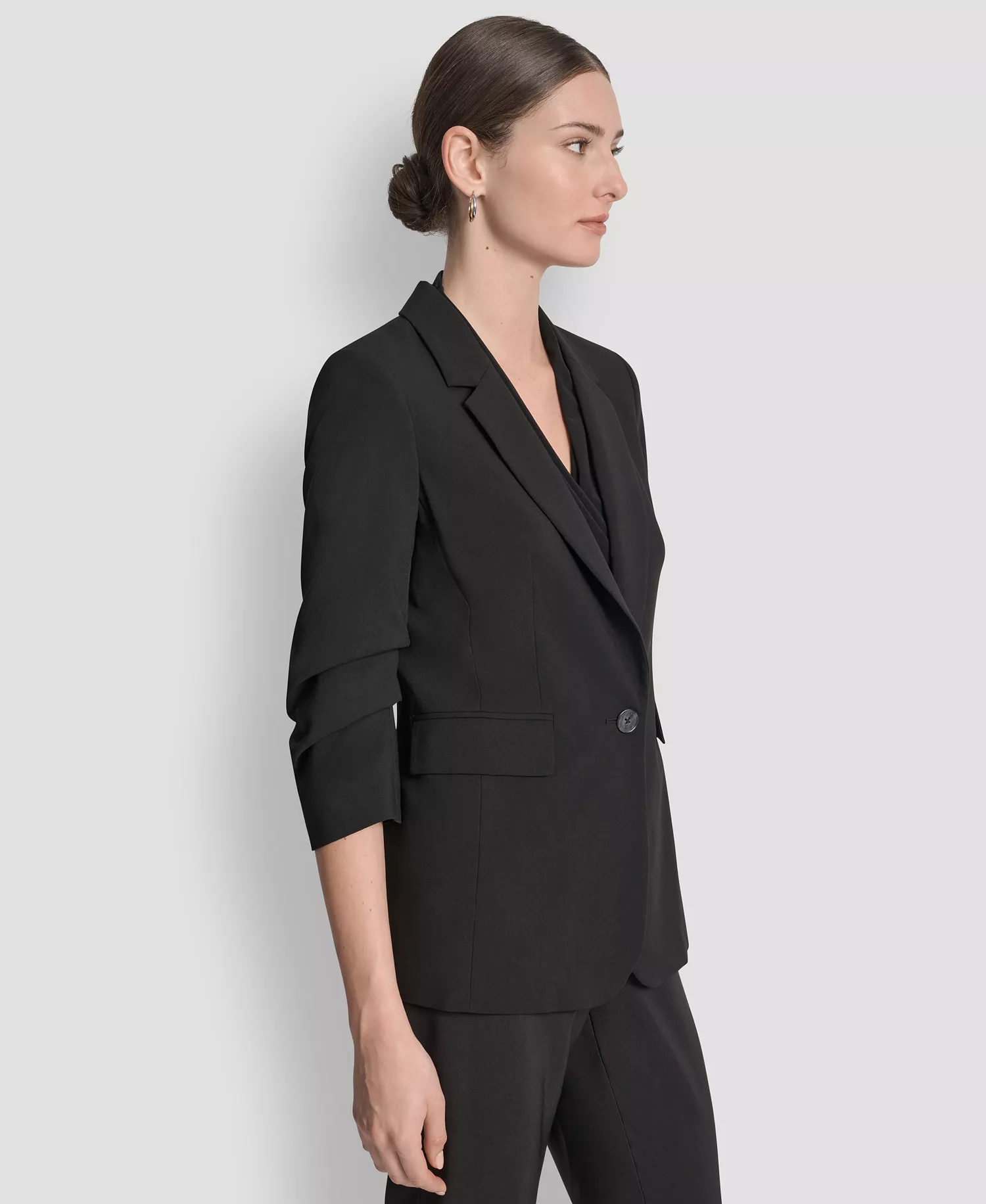 Women's Ruched-Sleeve One-Button Blazer - Black - 0