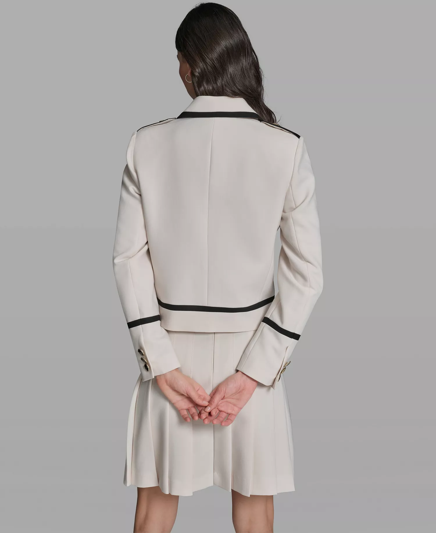 Women's Notch Lapel Cropped Jacket - Bisque/blk - 0