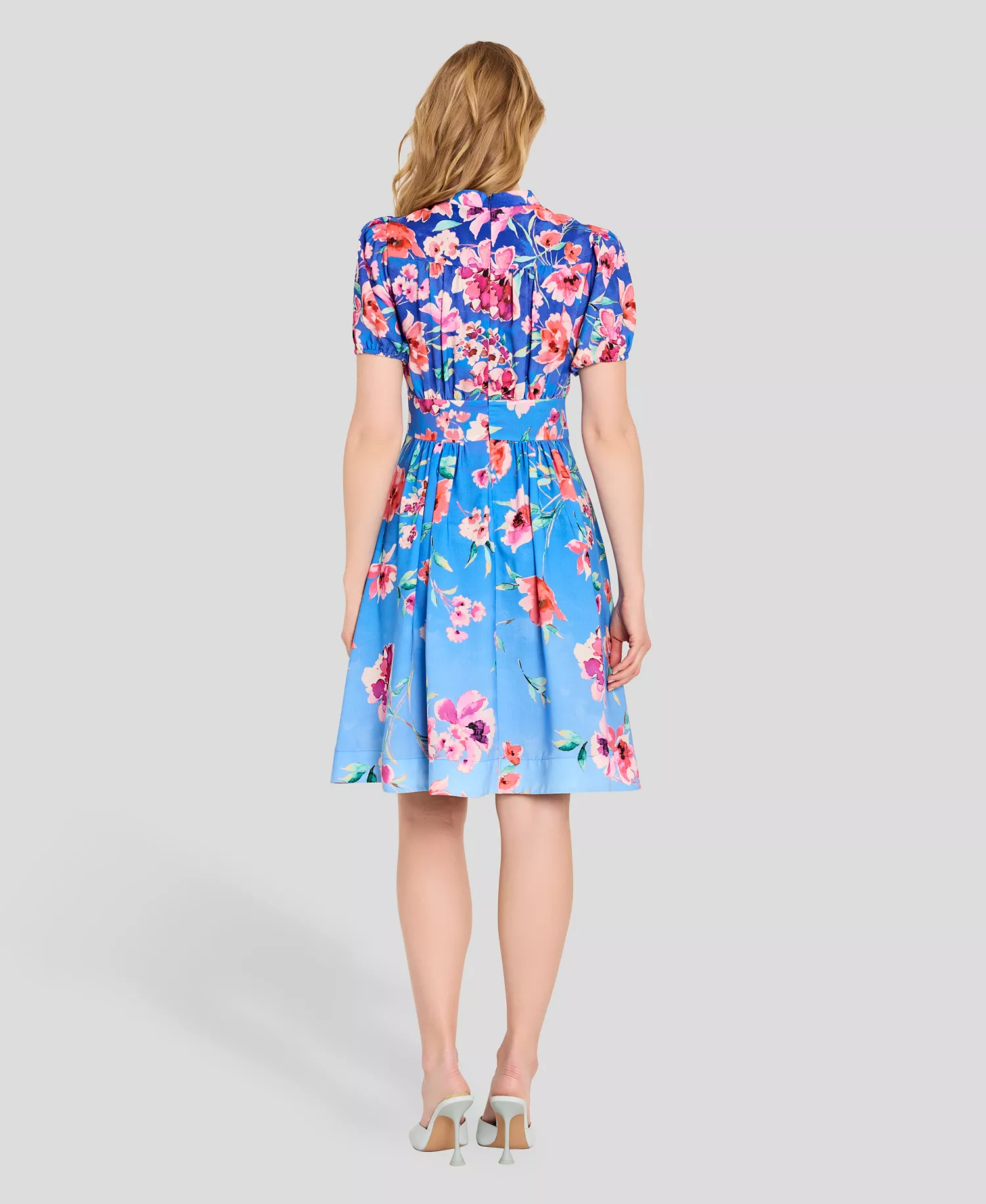 Petite V-neck Short-Sleeve Dress - Peri Floral - 0P
