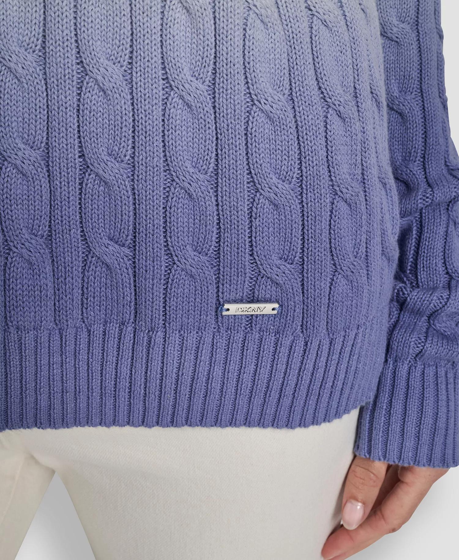 Women's Deep Dye V-Neck Cable Sweater - Frost Blue Combo - L