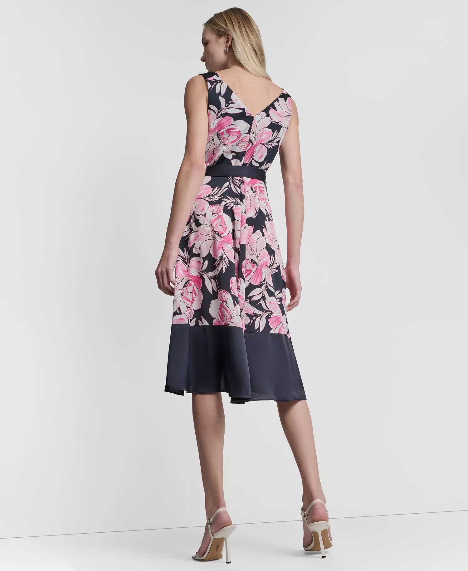 Women's Surplice Neck Asymmetrical Hem Dress - Spring Navy Multi - 10