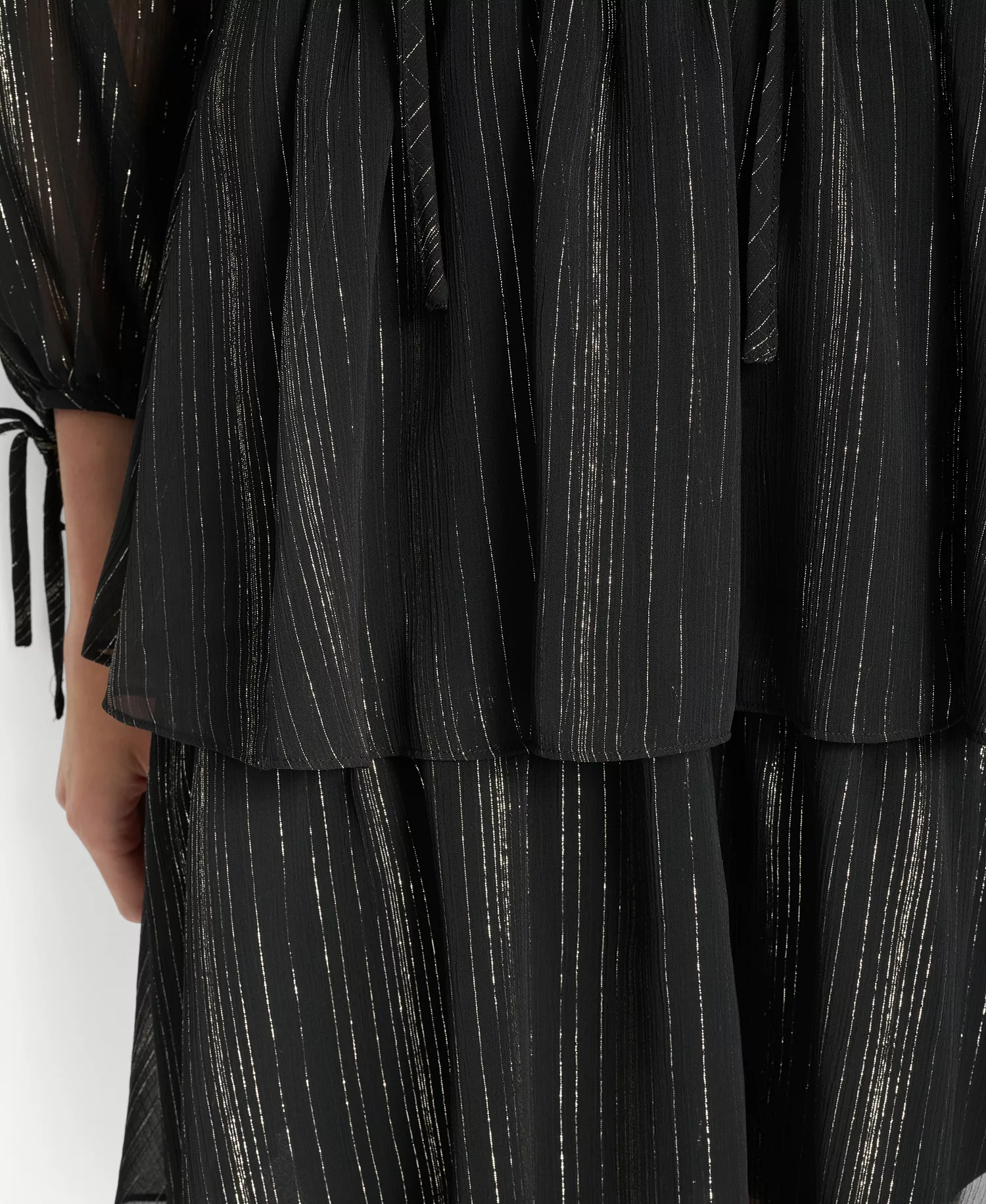 Women's Long Sleeve Metallic Dress - Black/Silver - 10