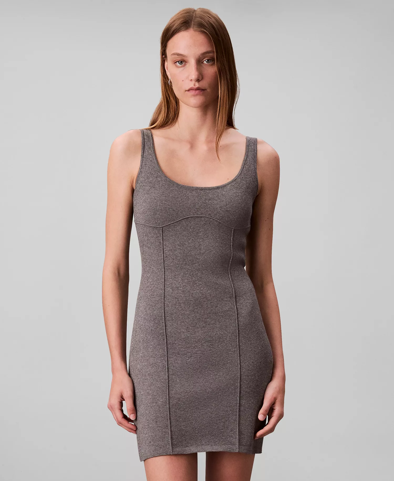 Women's Half Milano Tech Knit Slim Mini Dress - Grey Heather - L