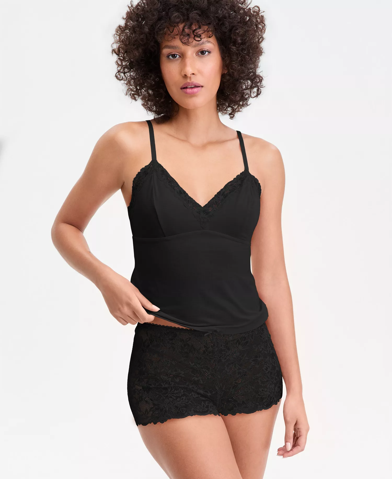 I.N.C International Concepts Women's Lace Back Tank & Shorts Set, Macy's Exclusive - Black - L