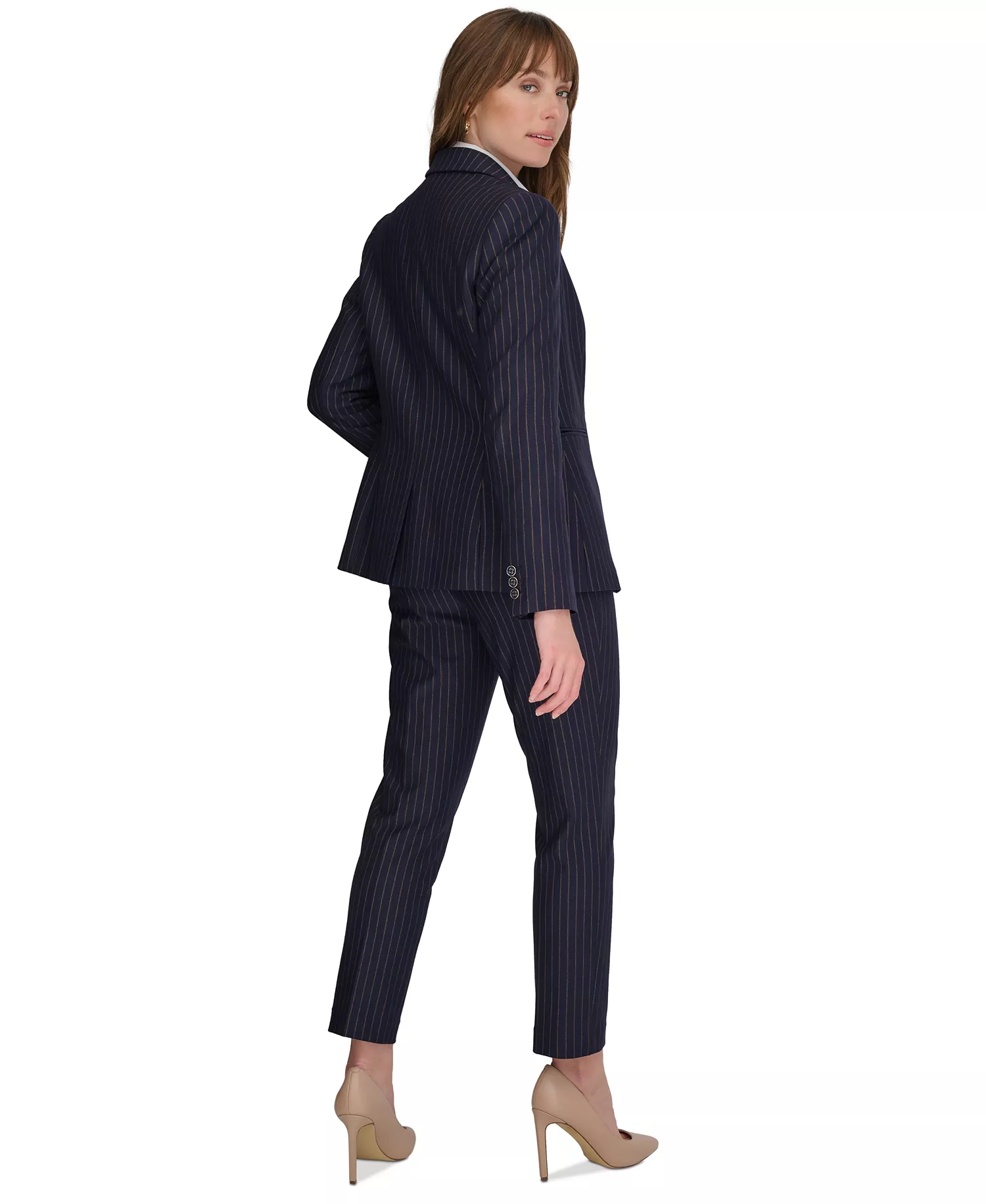 Women's Pinstriped Blazer & Pants  - Mdngt/taba - 0