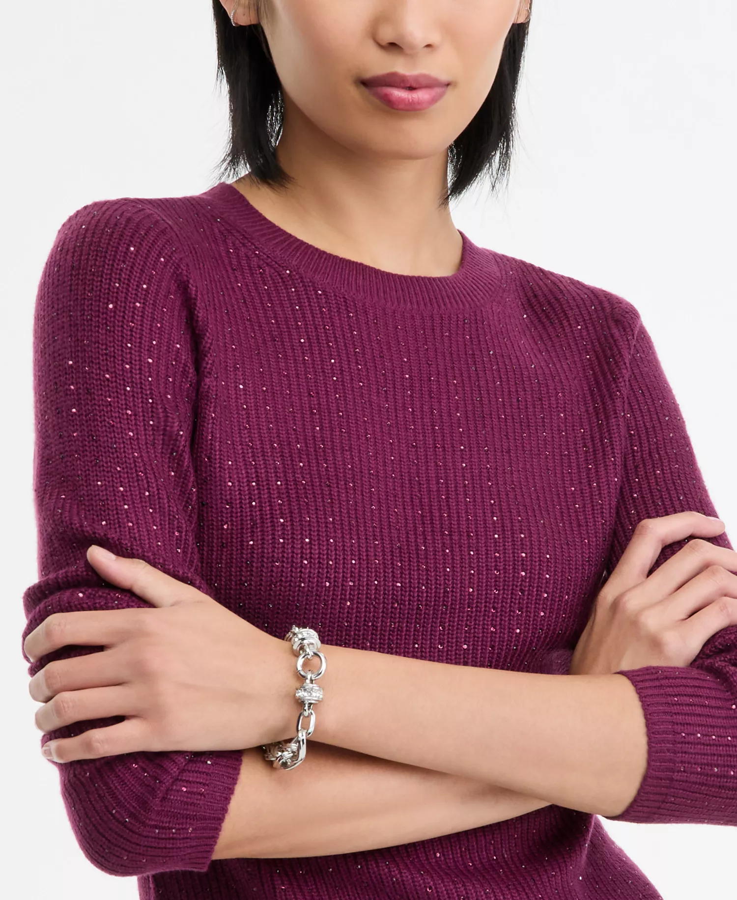 Women's Rhinestone Rib Sweater, Macy's Exclusive - Berried Treasre - L