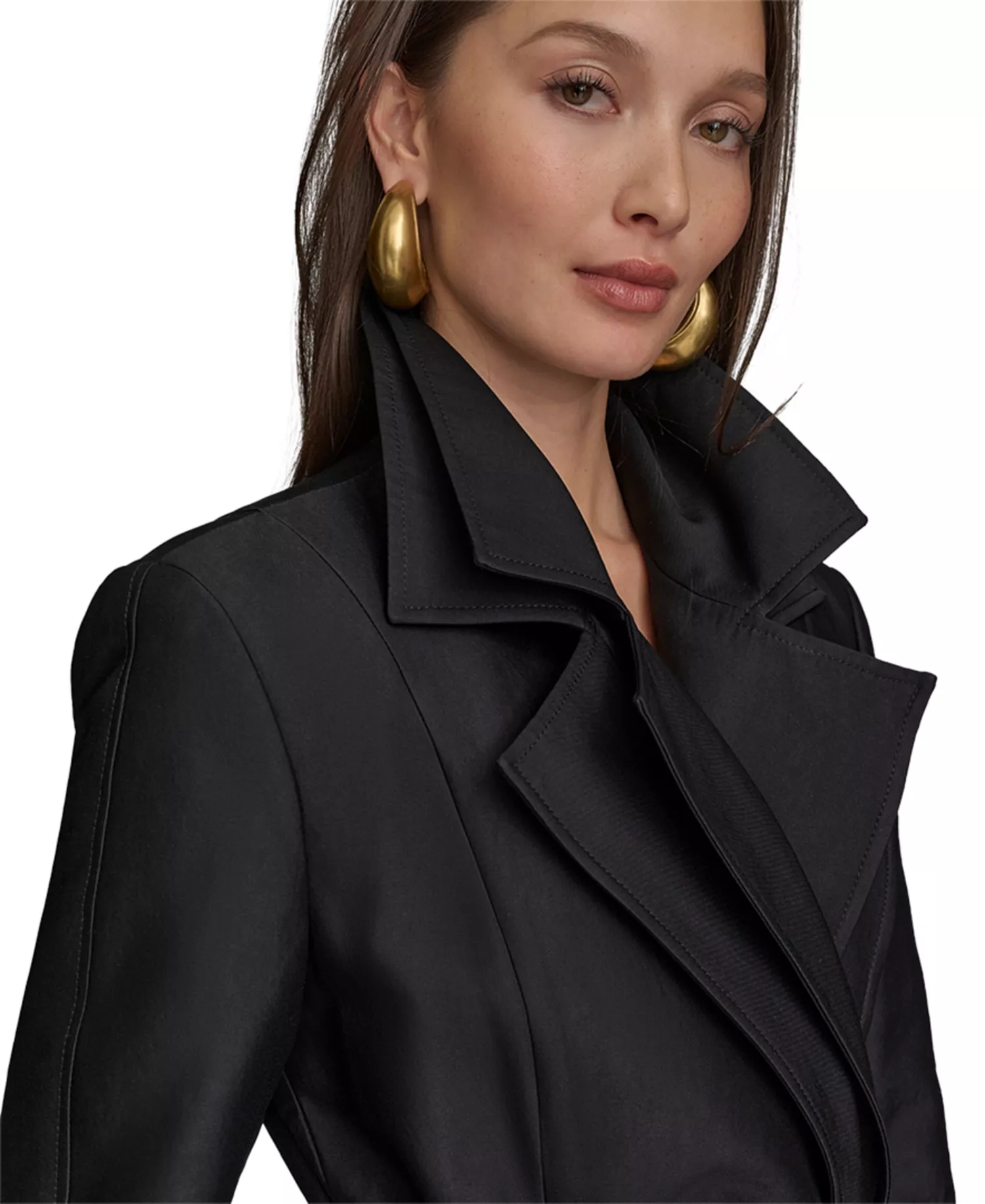 Women's Double-Collar Trench Coat - Black - L