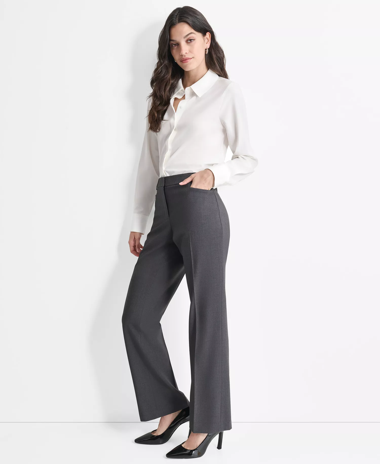 Women's Mid-Rise Straight Leg Pants - Charcoal - 10