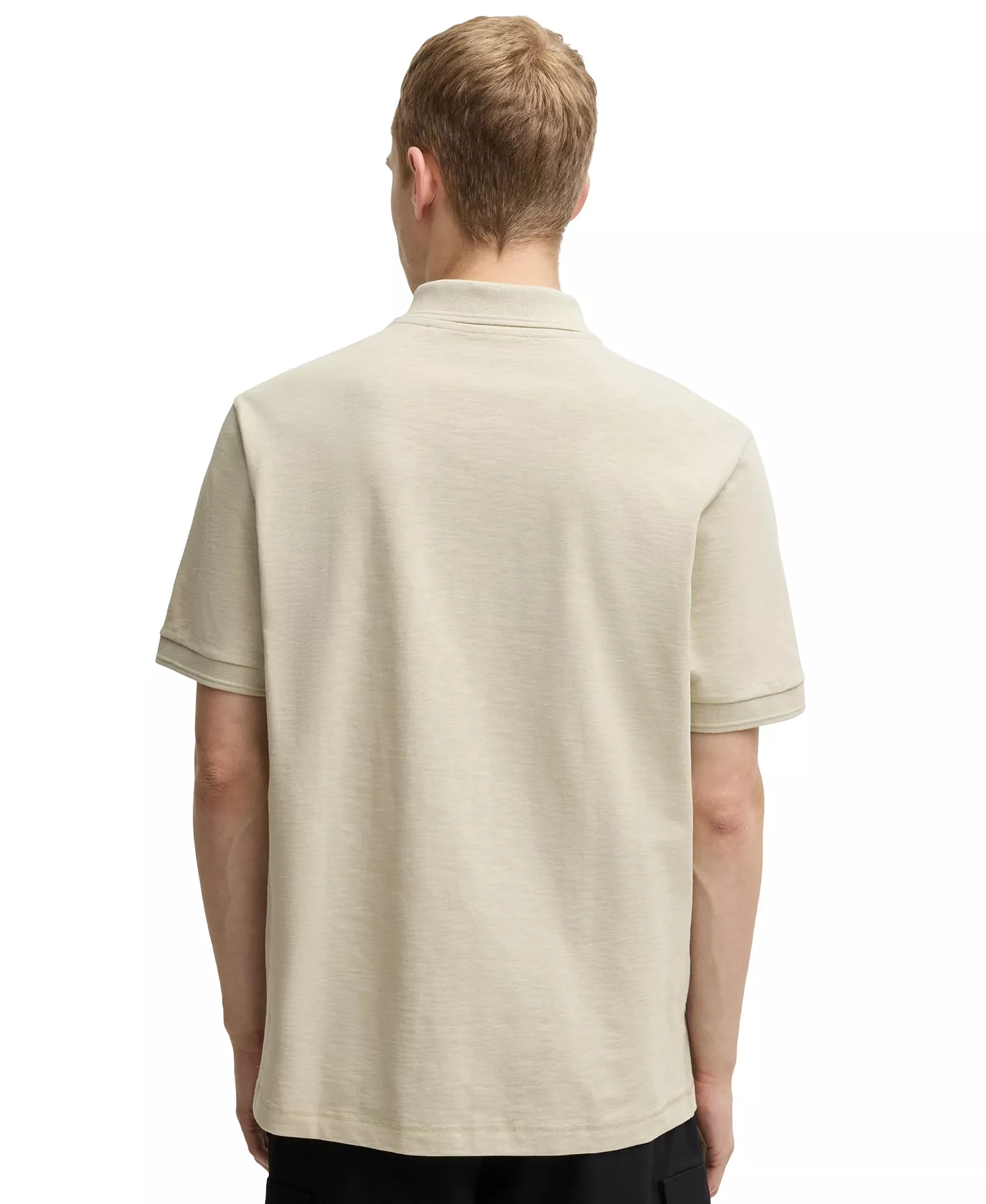 Men's Logo Badge Slub Cotton-Linen Polo Shirt - Open Beige - L