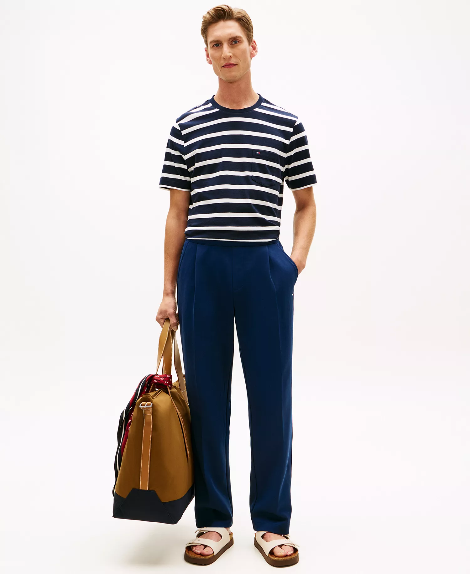 Men's Regular-Fit Essential Stripe T-Shirt - Desert Sky / Ecru Stripe - L