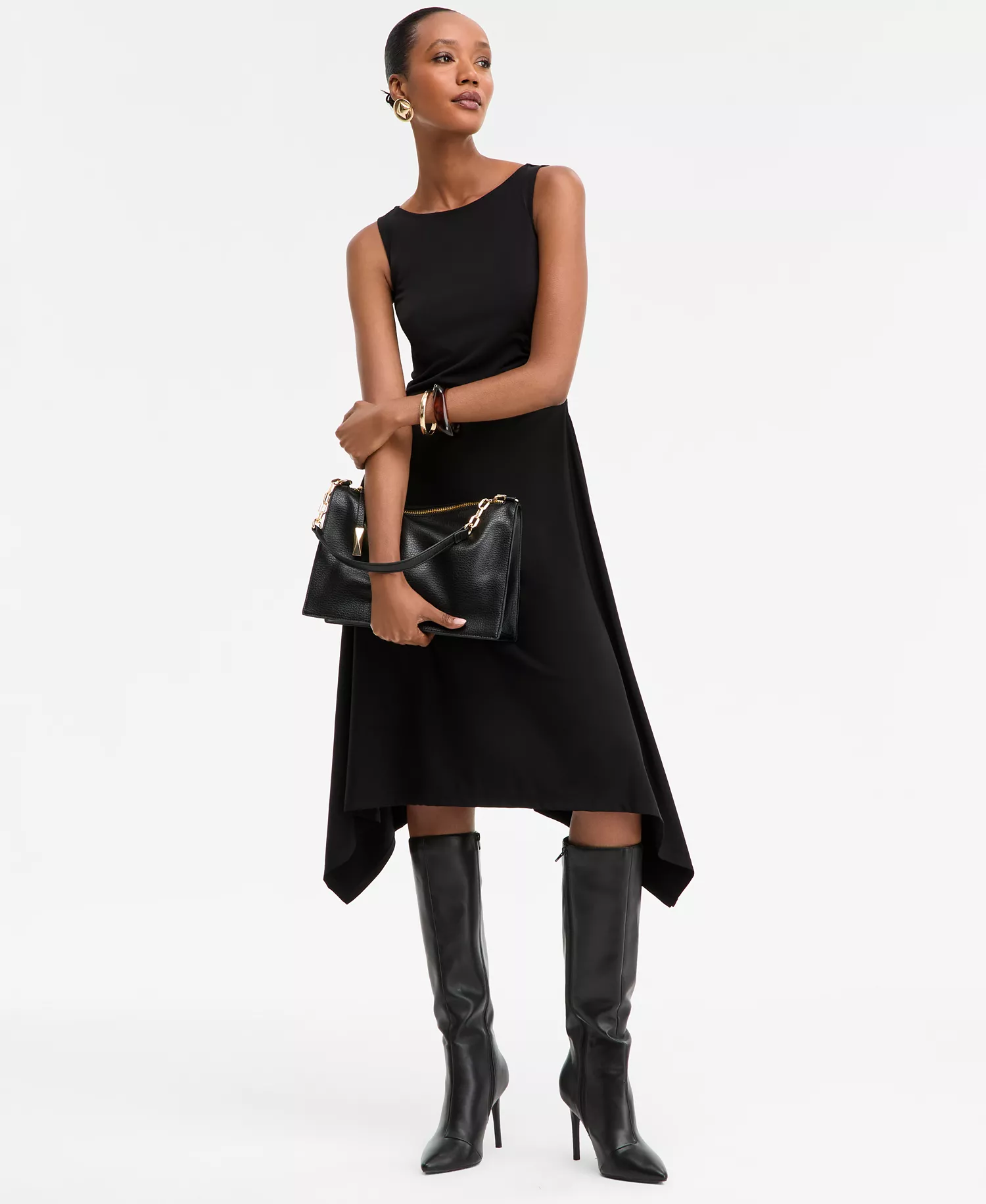 Women's Scoop-Neck Asymmetric-Hem Dress, Macy's Exclusive  - Deep Black - L