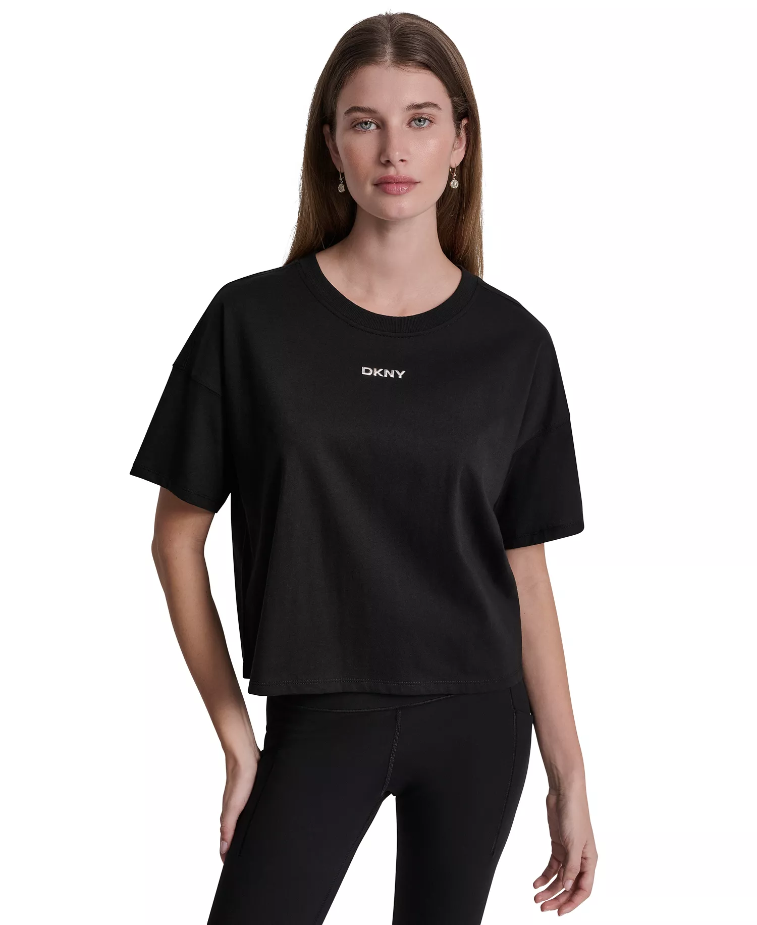 Women's Metallic Bubble Logo Drop Shoulder Pull-On T-Shirt - Black - L