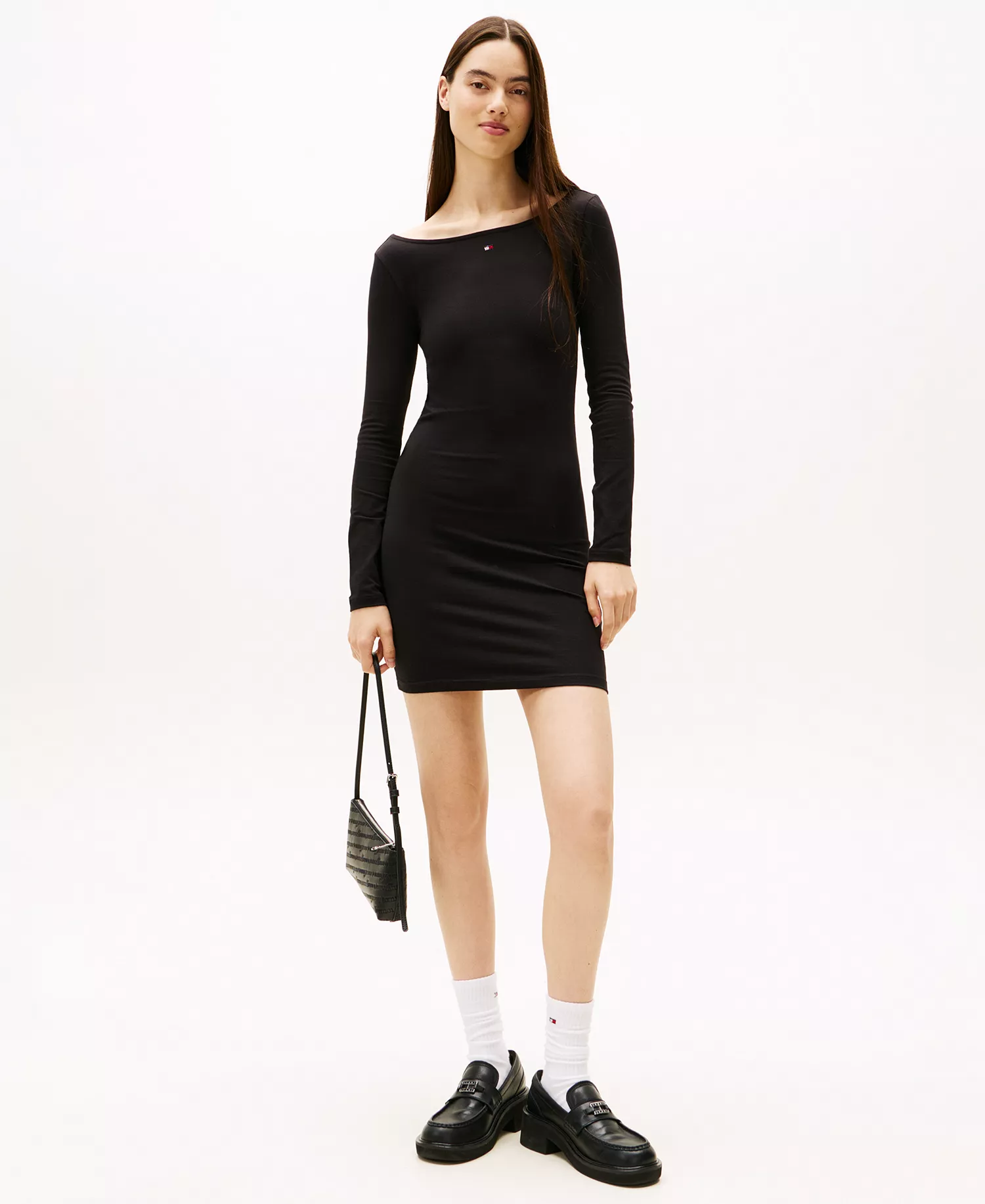 Women's Bling Flag Logo Long-Sleeve Mini Dress - Black - L