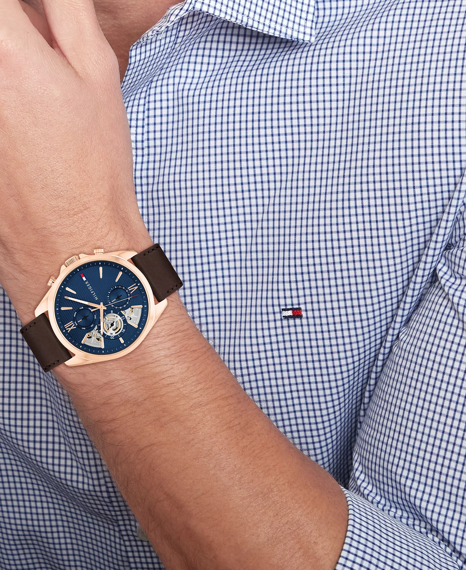 Men's Quartz Brown Leather Watch 43.5mm - Brown - 43.5