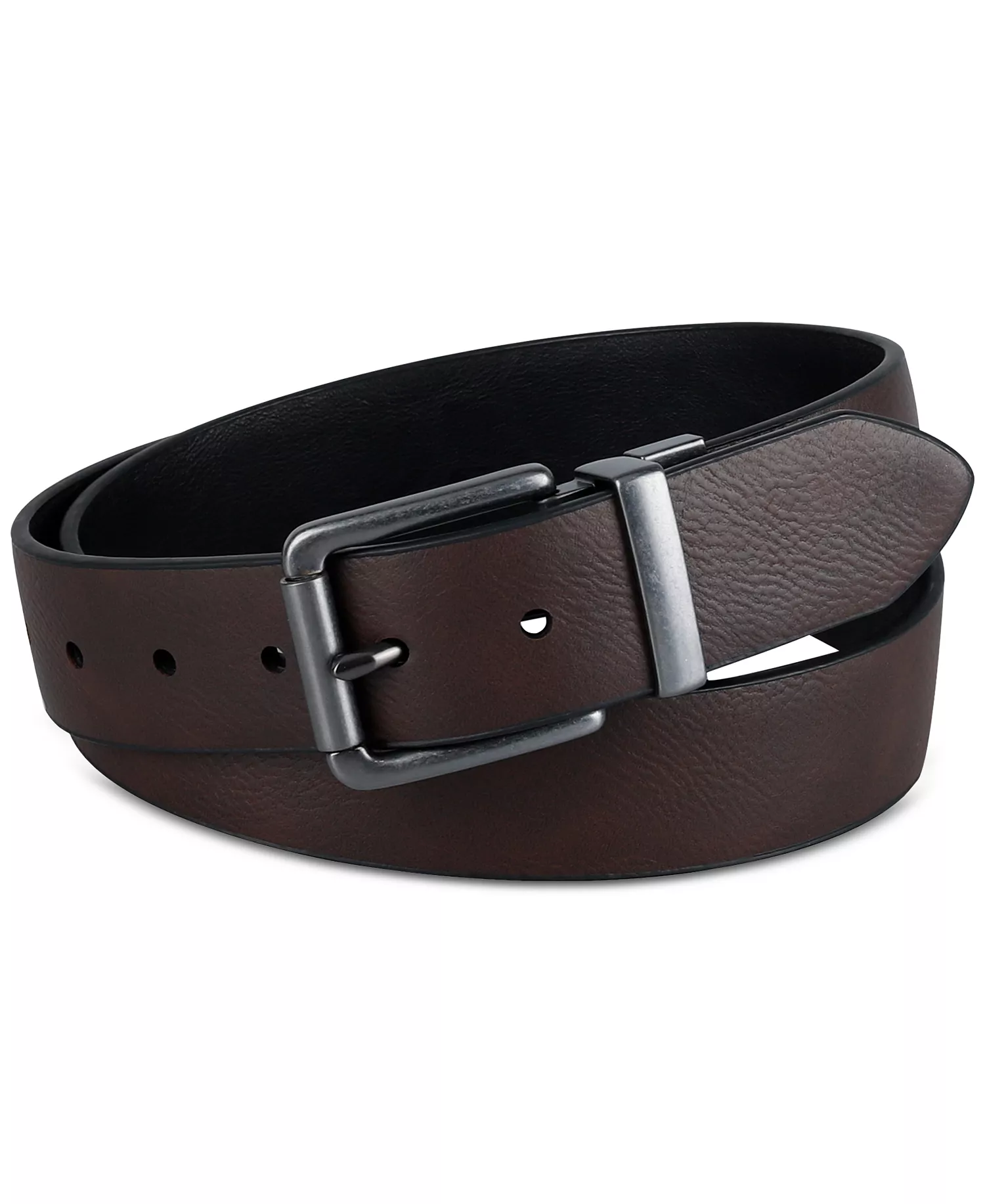 Men's Logo Buckle Stretch Reversible Leather Belt - Black/Brown - L (38-40)