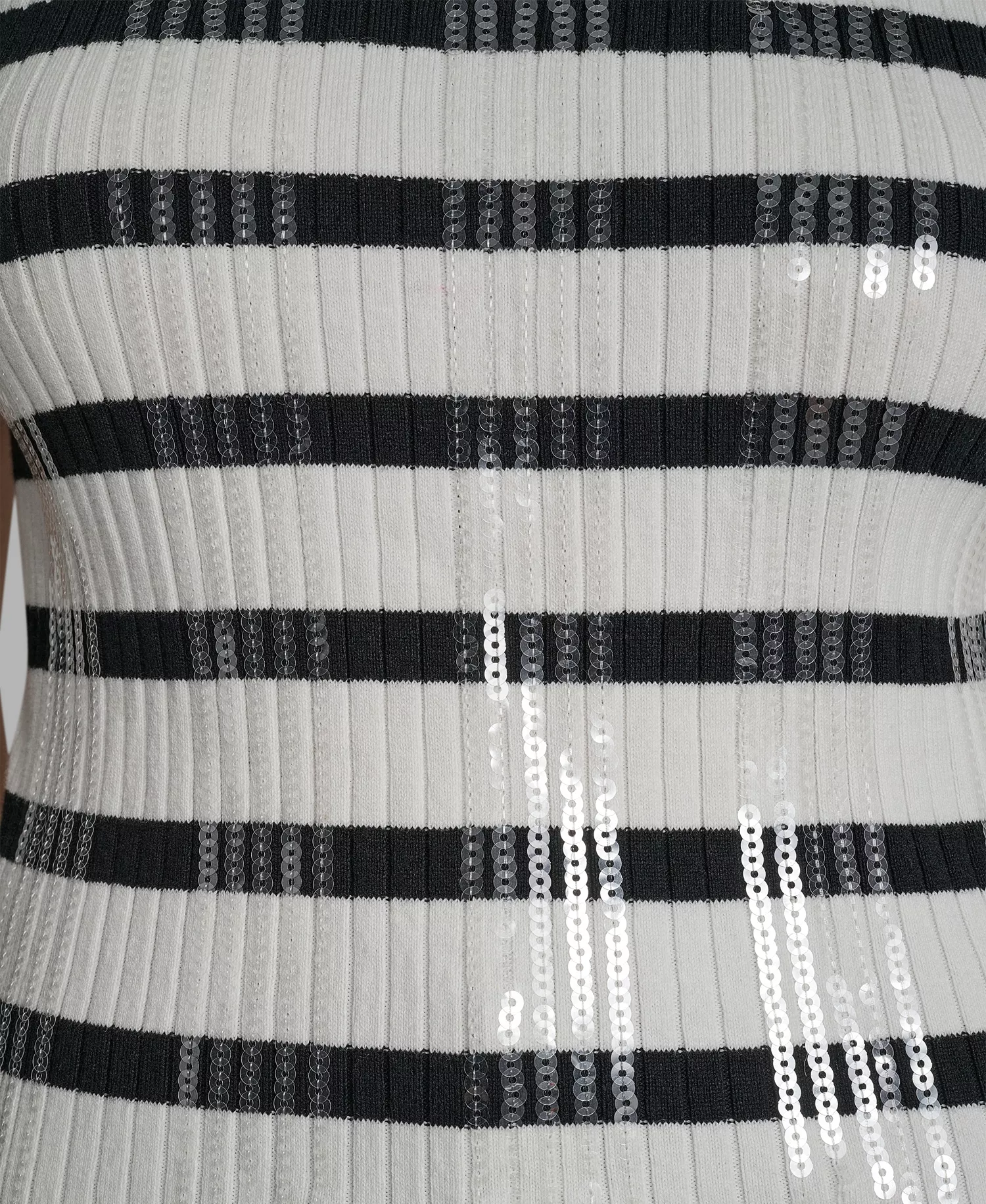 Women's Sleeveless Sequin & Stripe Scoop Neck Tank Top - Black/Ivory - L