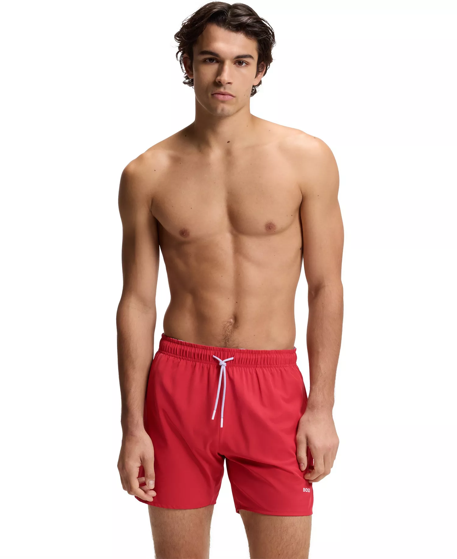 Men's Quick-Dry Logo Detail Swim Shorts - Dark Red - 2XL