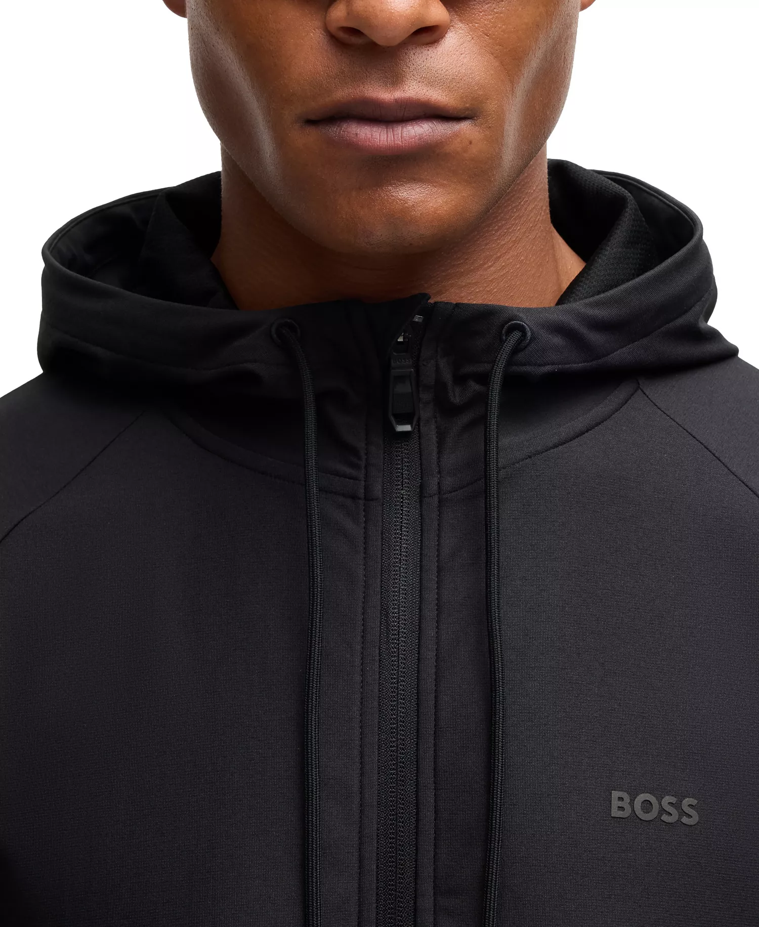 Men's Logo Detail Active-Stretch Zip-Up Hoodie - Black - 2XL