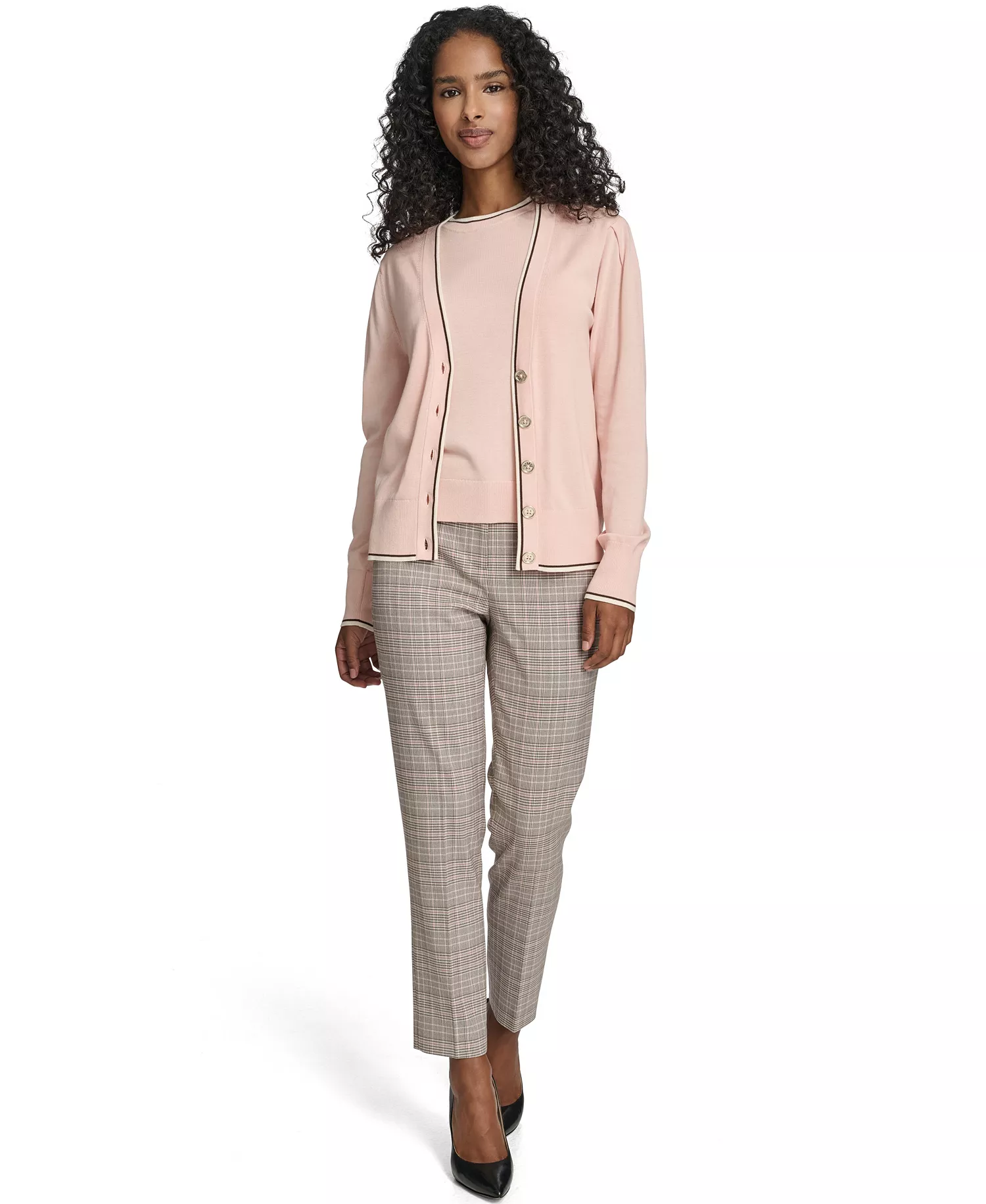 Women's V-Neck Long-Sleeve Cardigan Set - Evening Sand Multi - L