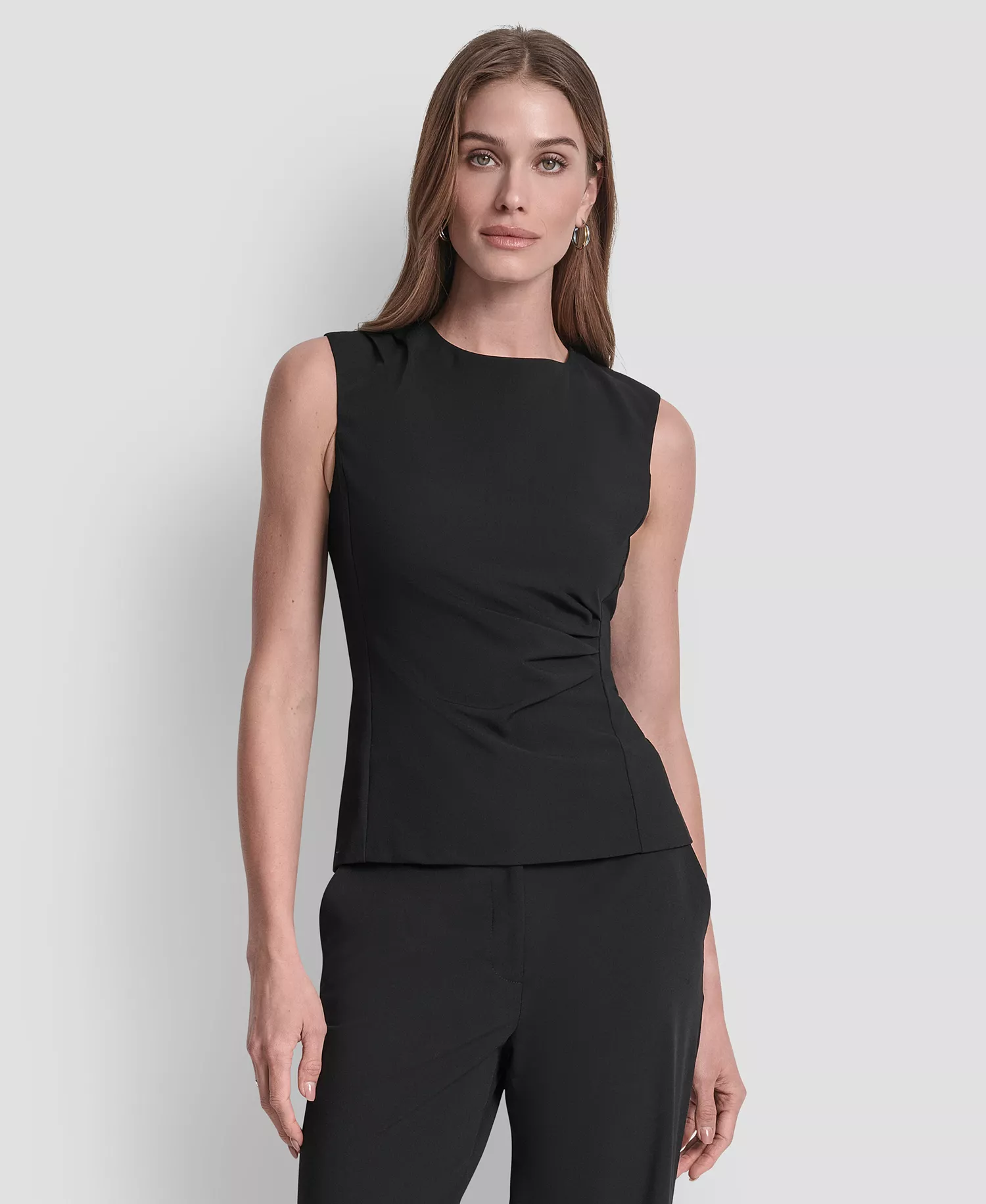 Women's Ruched Side Structured Sleeveless Top - Black - 12