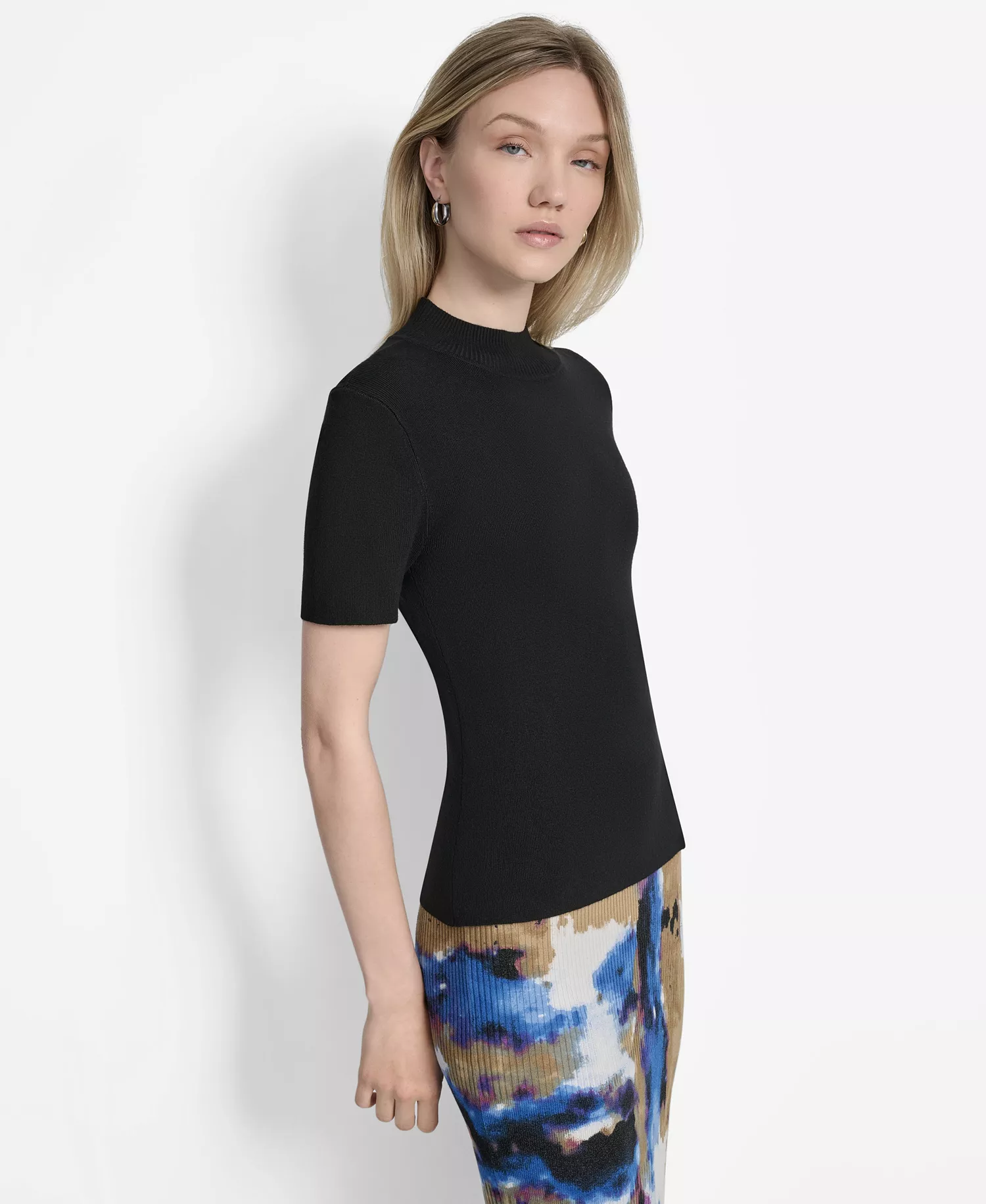 Women's Cap-Sleeve Mock Neck Sweater - Black - L