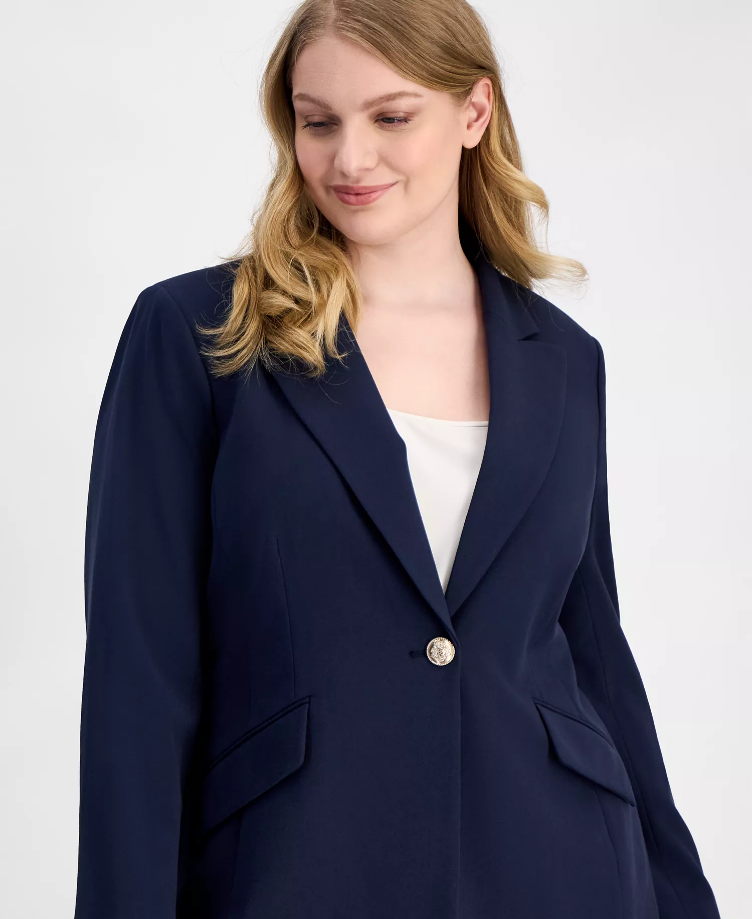 Plus Size Peak-Lapel Single-Button Blazer  - New Navy - 14W