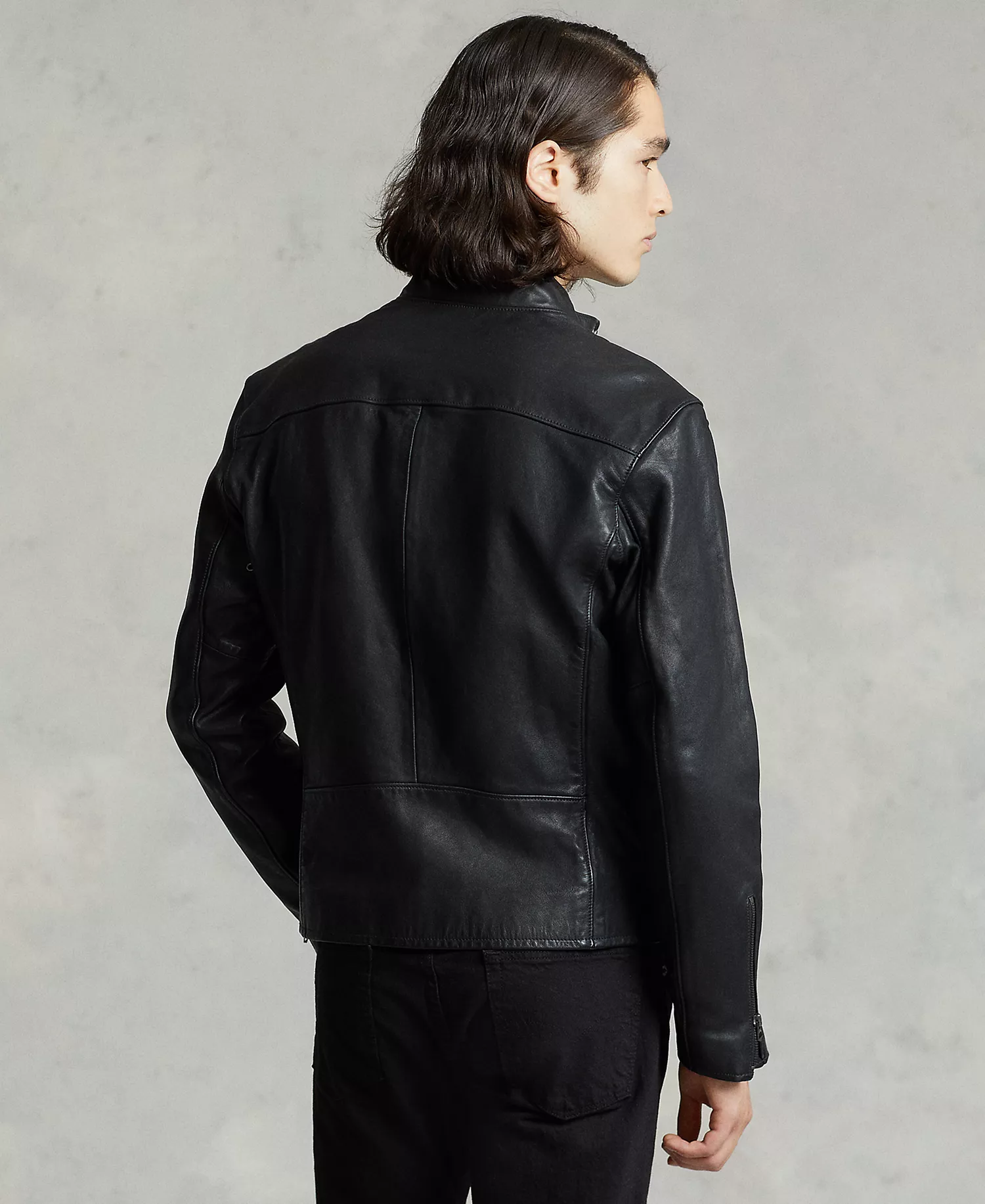 Men's Café Racer Leather Jacket - Polo Black - 2XL