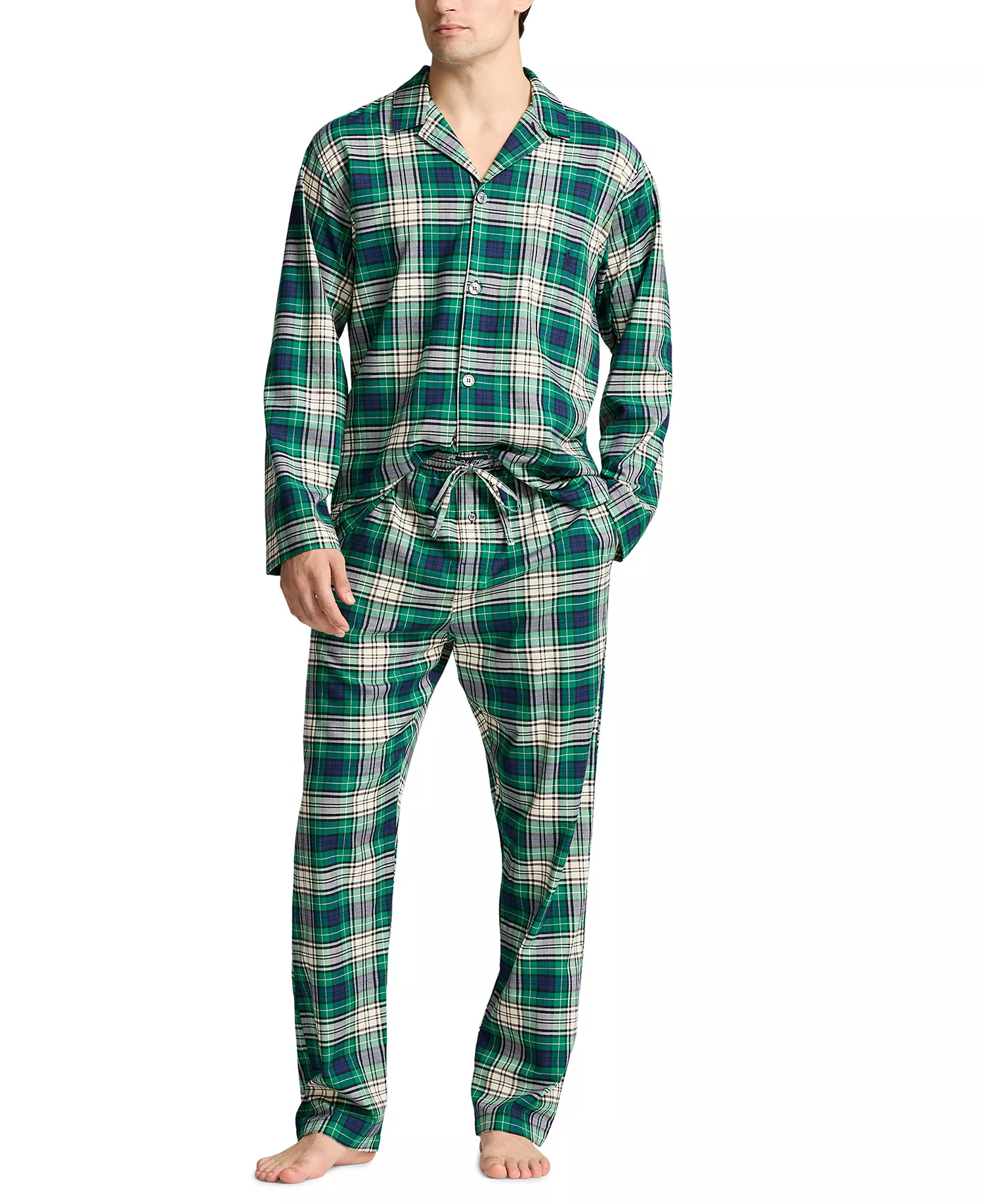Men's Flannel Pajama Shirt - White/Green - L