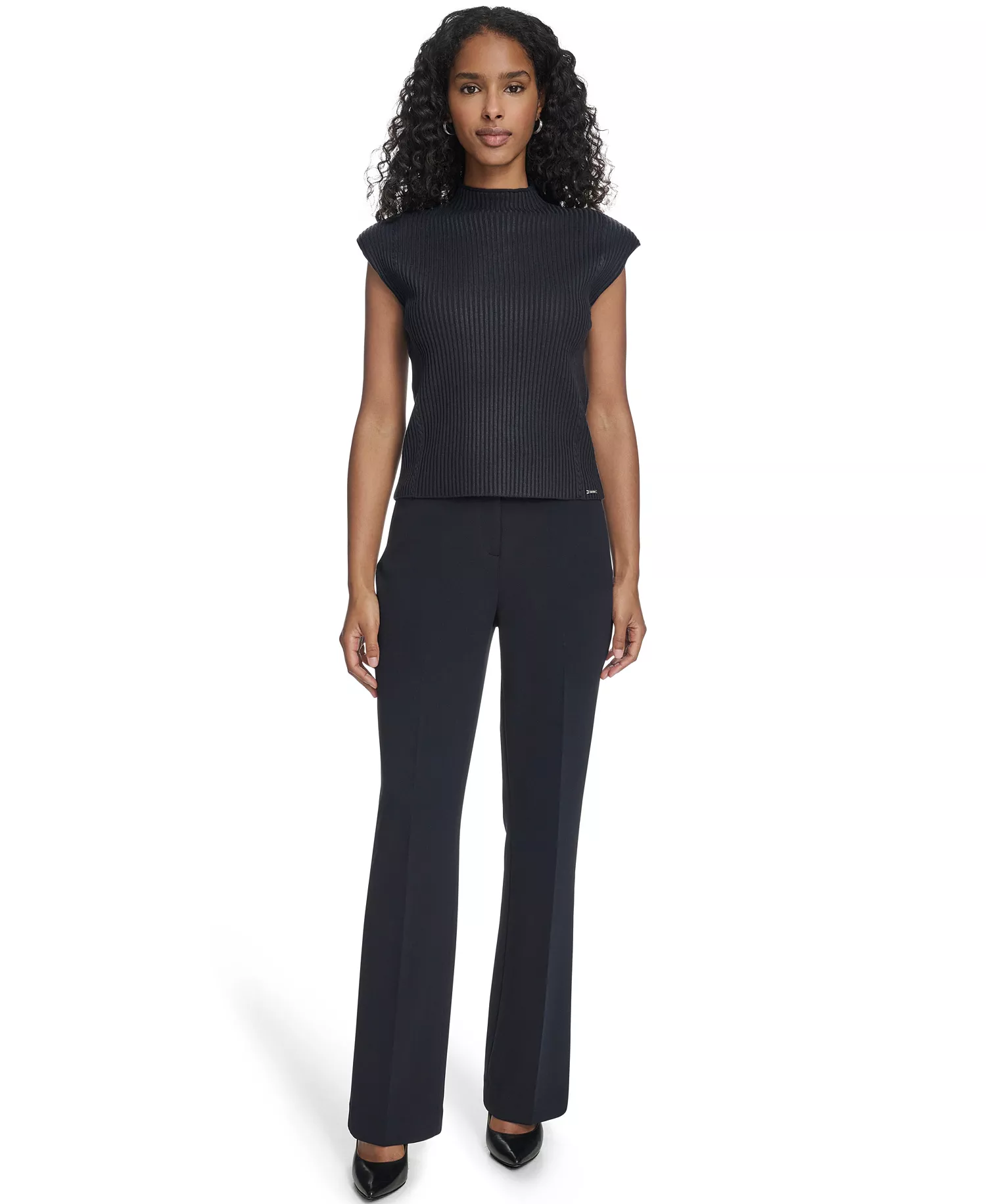 Women's Mock Neck Cap Sleeve Sweater - Navy - L