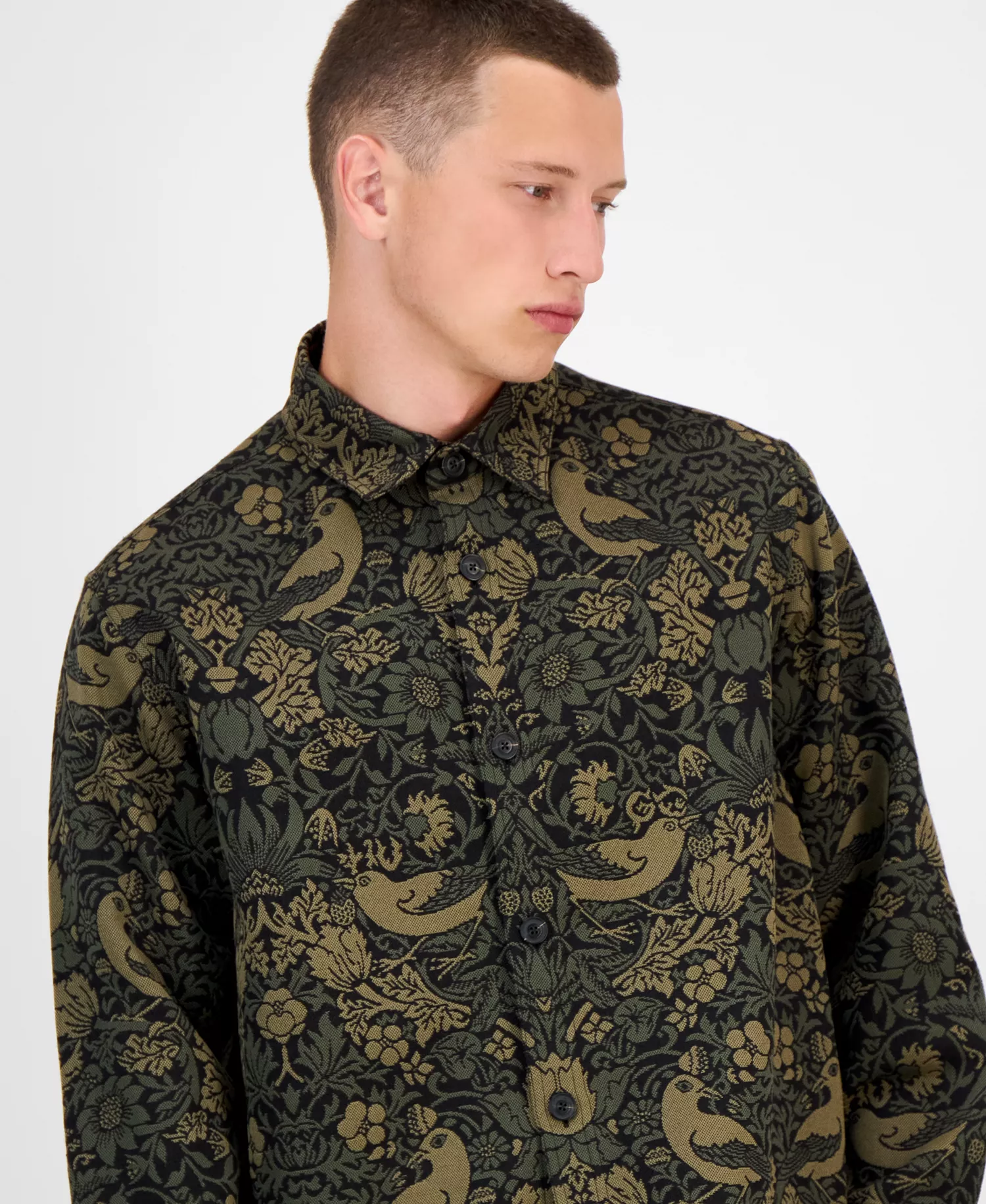 Hugo Boss Men's Erato Oversized Tapestry Button Front Shirt Jacket - Open Green - M