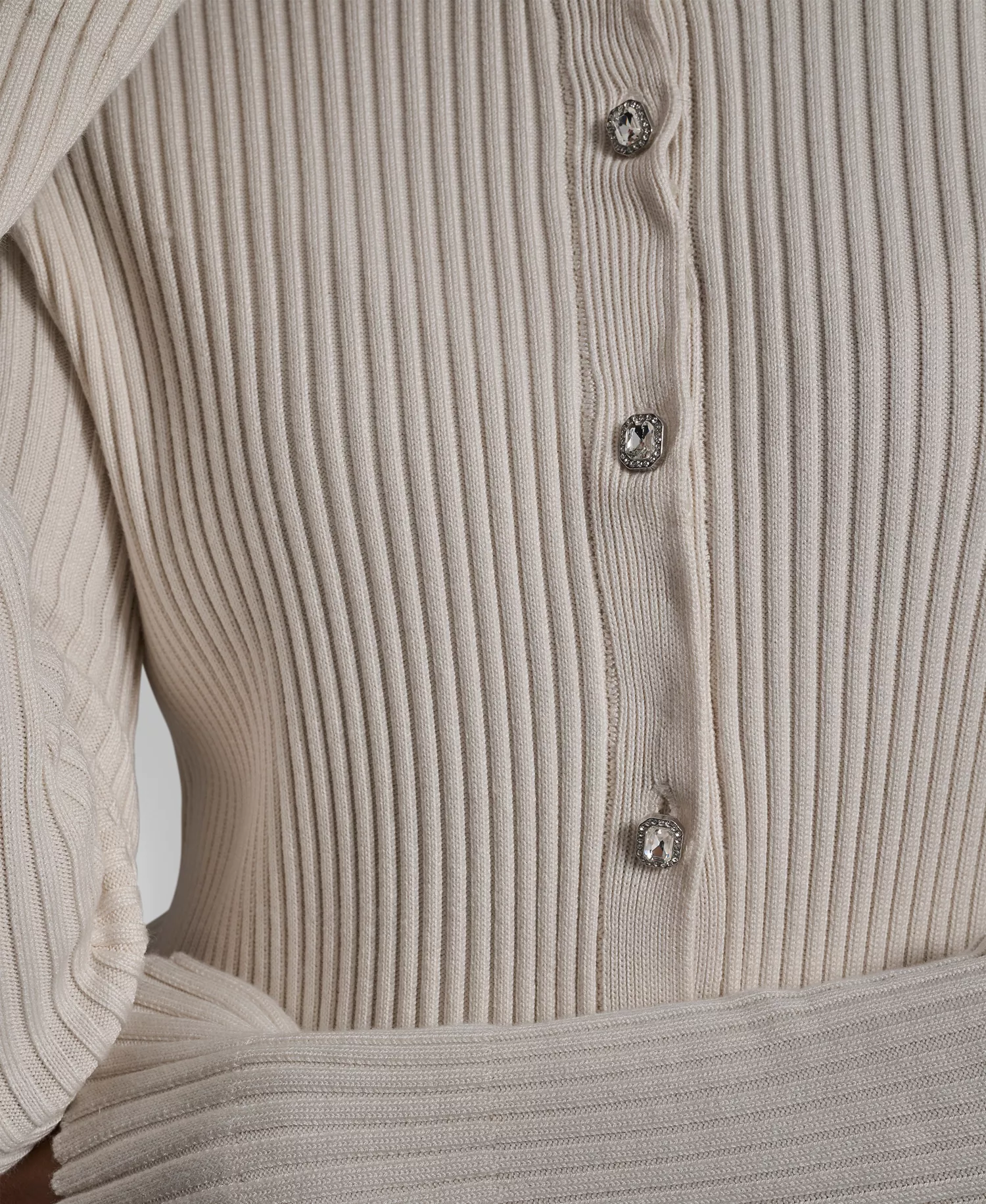 Women's Long-Sleeve Flare Ribbed Rhinestone Button Cardigan Sweater - Eggnog - L