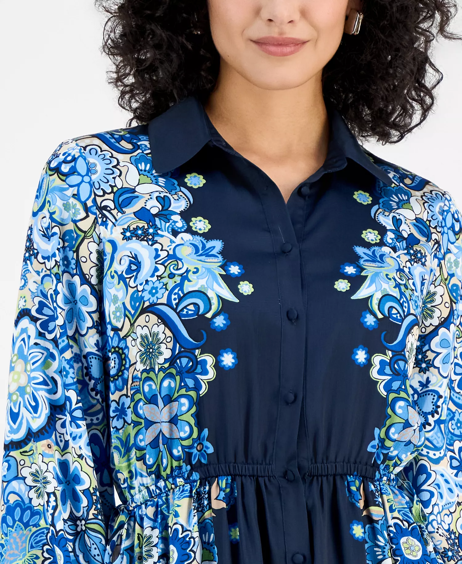 Women's Printed Button-Front Maxi Dress - Garden Bloom Print - L