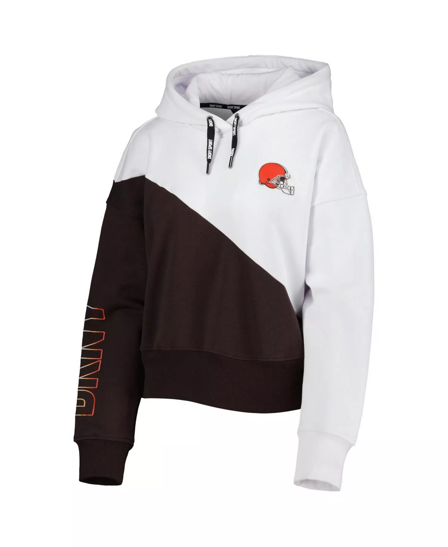 Women's White, Brown Cleveland Browns Bobbi Color Blocked Pullover Hoodie - White, Brown - 2XL