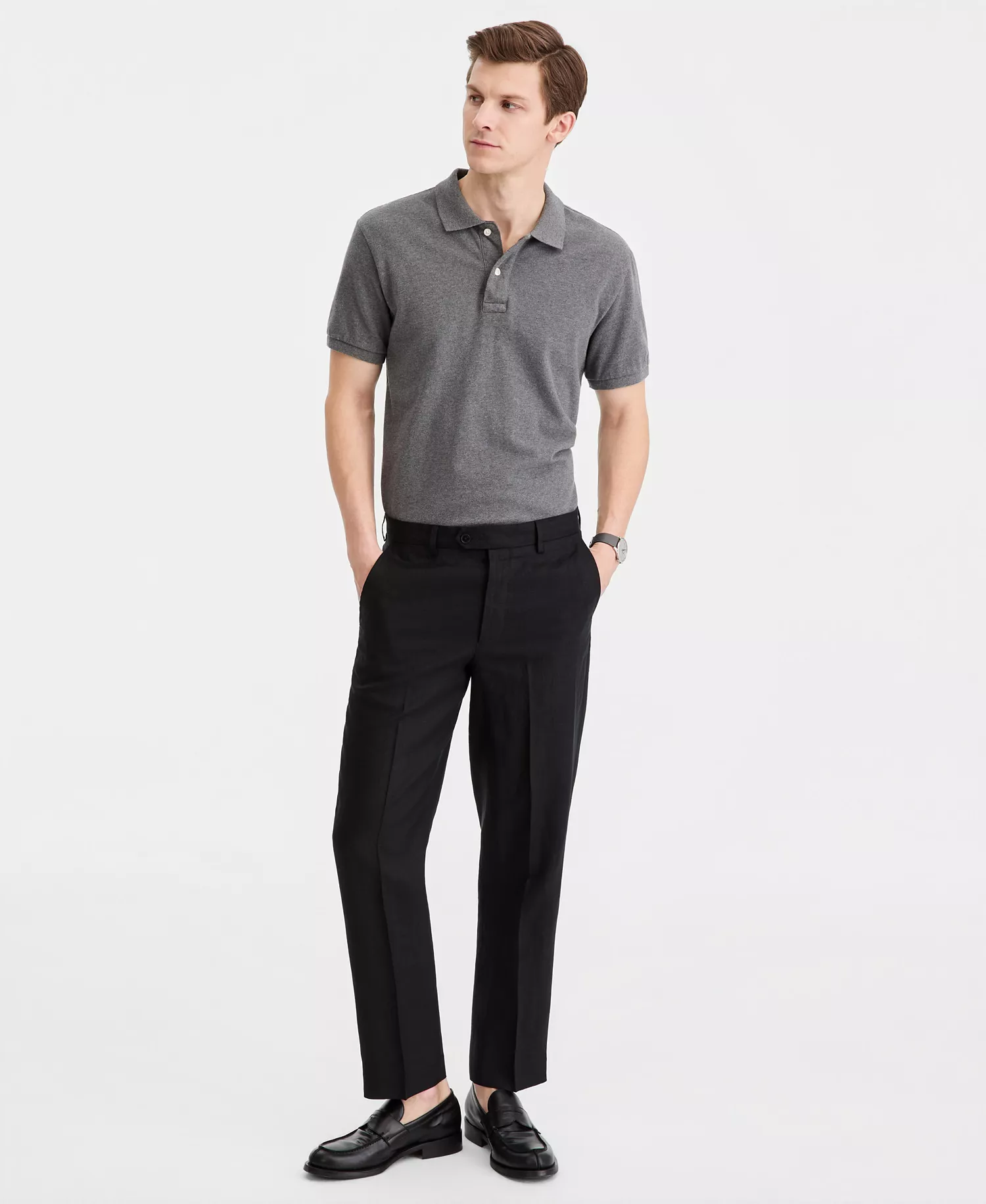Men's Modern-Fit Linen Dress Pants - Black - 30 - 29