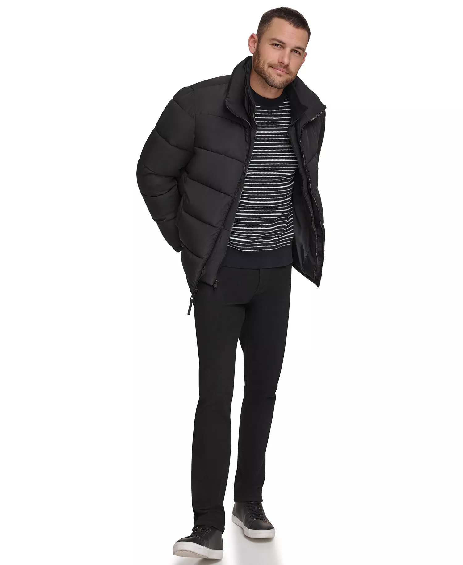 Men's Puffer With Set In Bib Detail, Created for Macy's - Black - 2XL