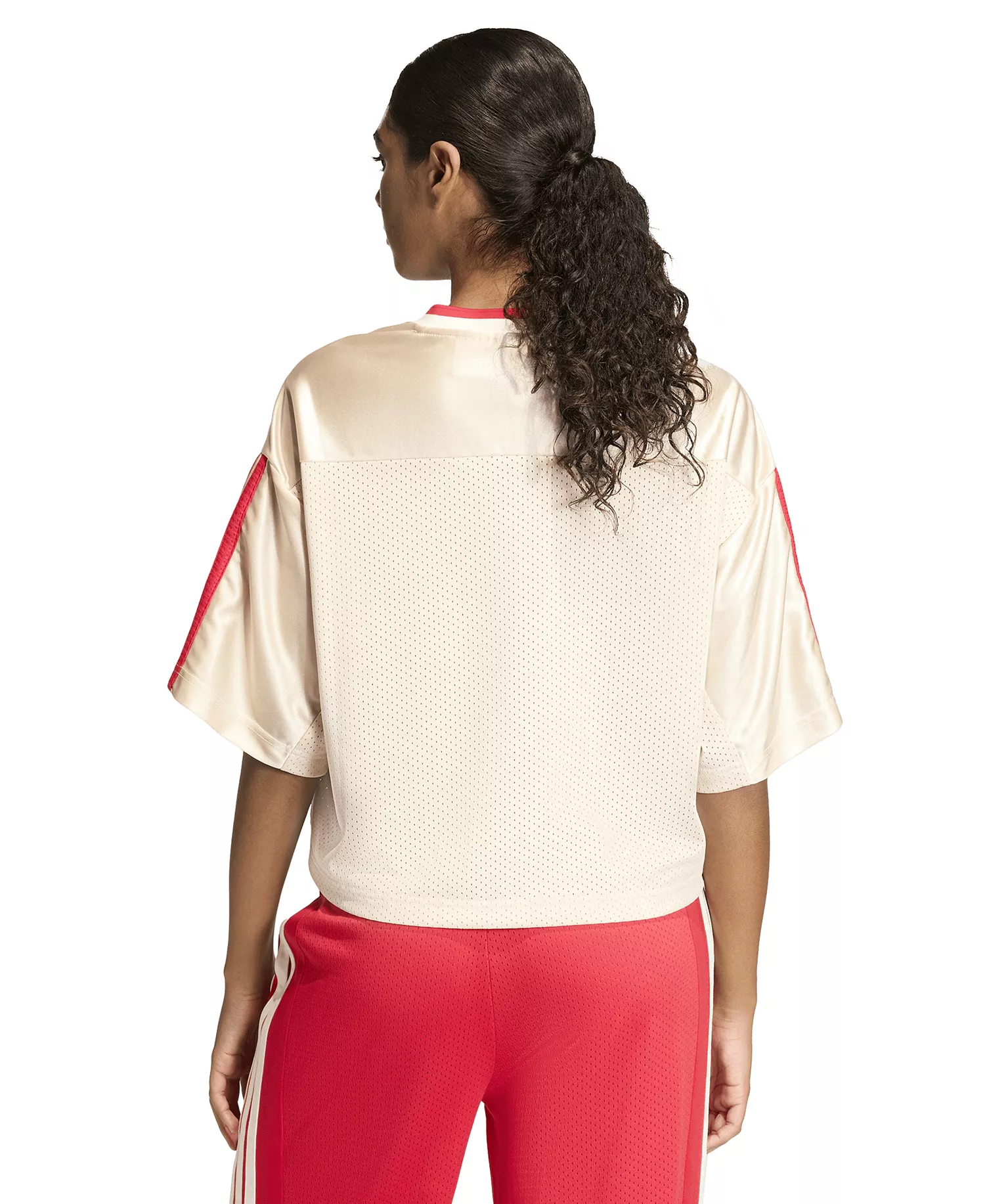 Women's Stadium Mesh Sportswear Loose T-Shirt - Crystal Linen/off White/pure Ruby - 2XL