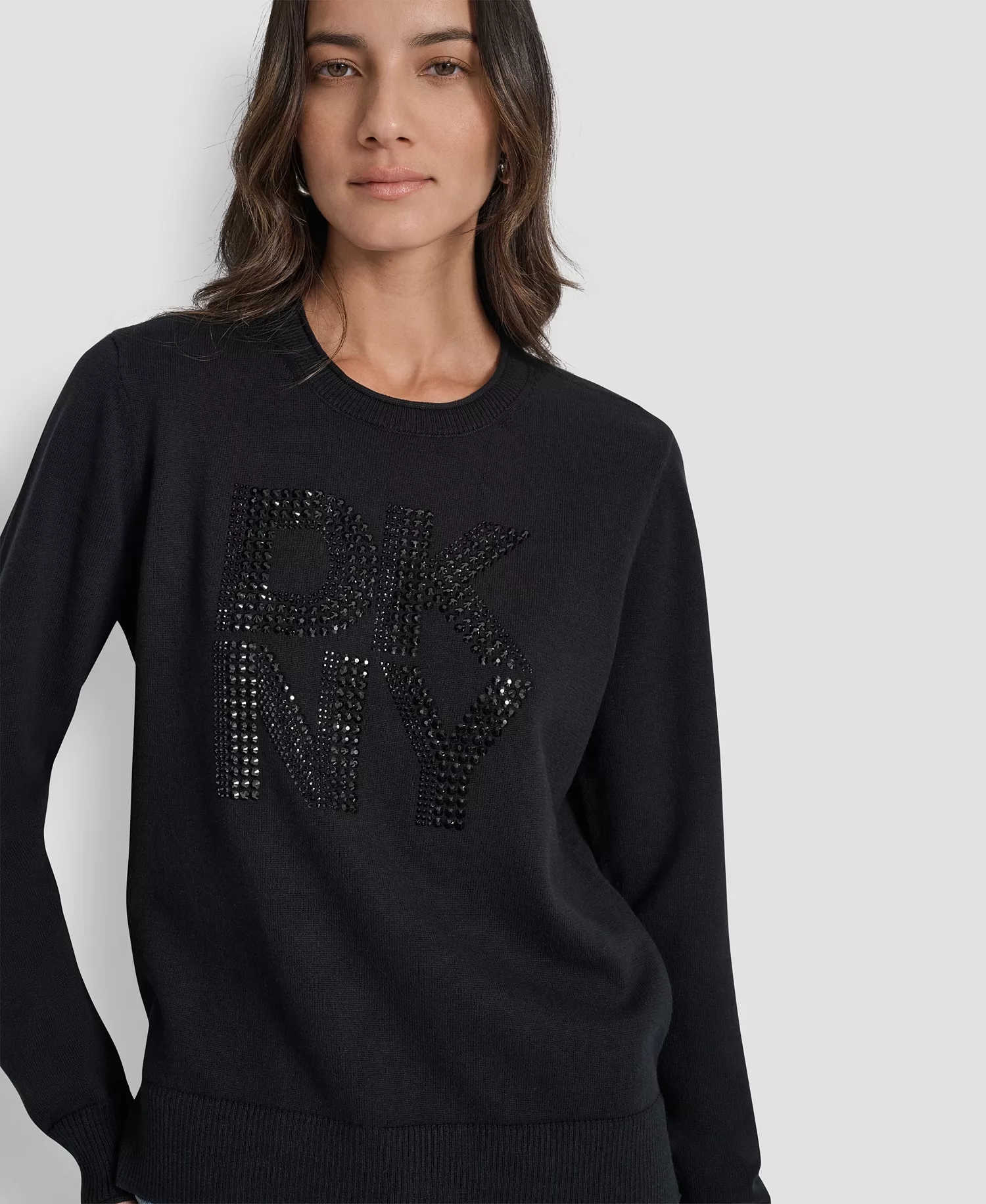 Petite Embellished Logo Crewneck Sweater - Black - PM