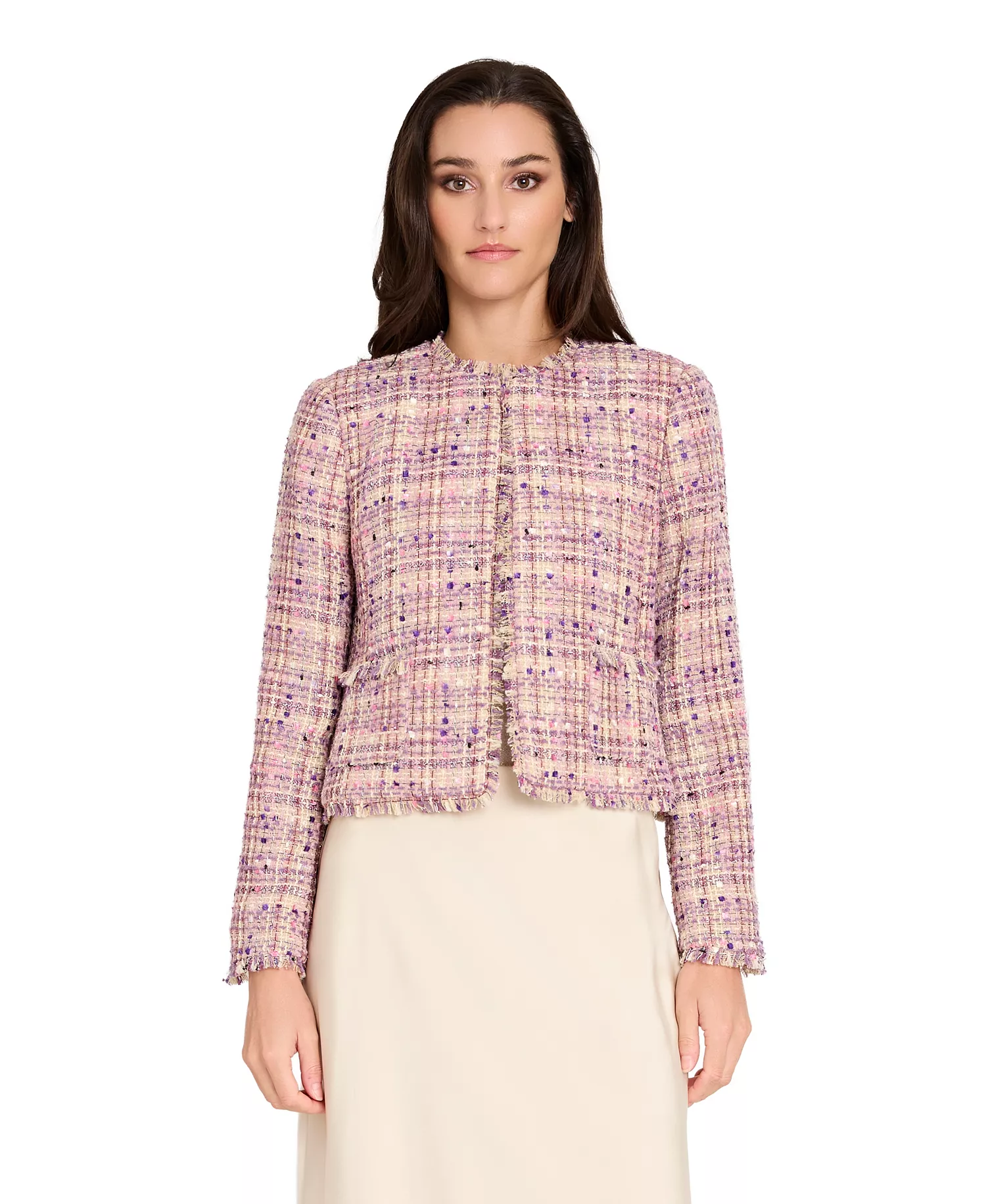 Petite Bouclé Collarless Jacket - Vanilla Pink - 10P