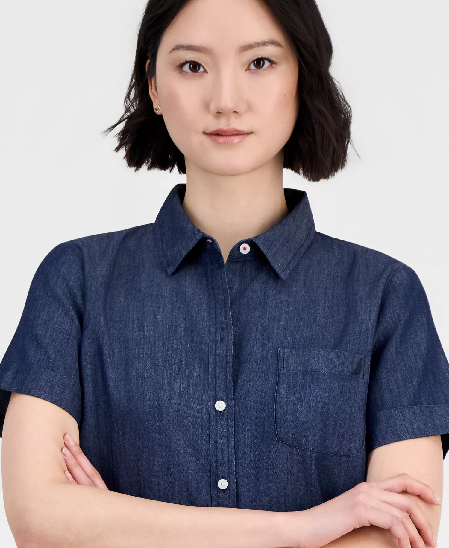 Jeans Women's Chambray Camp Shirt - Dark Azure - L