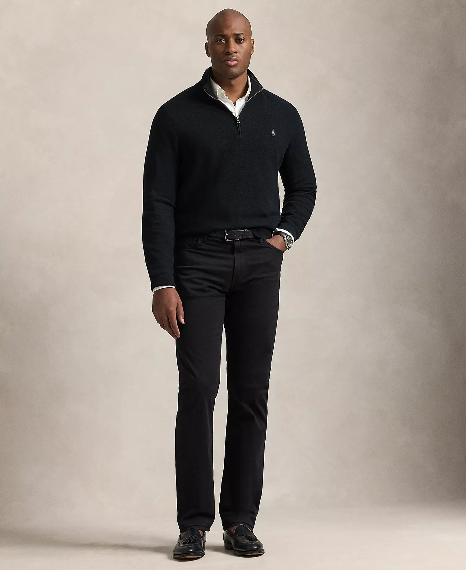 Men's Big & Tall Mesh-Knit Cotton Quarter-Zip Sweater - Black - 2XB