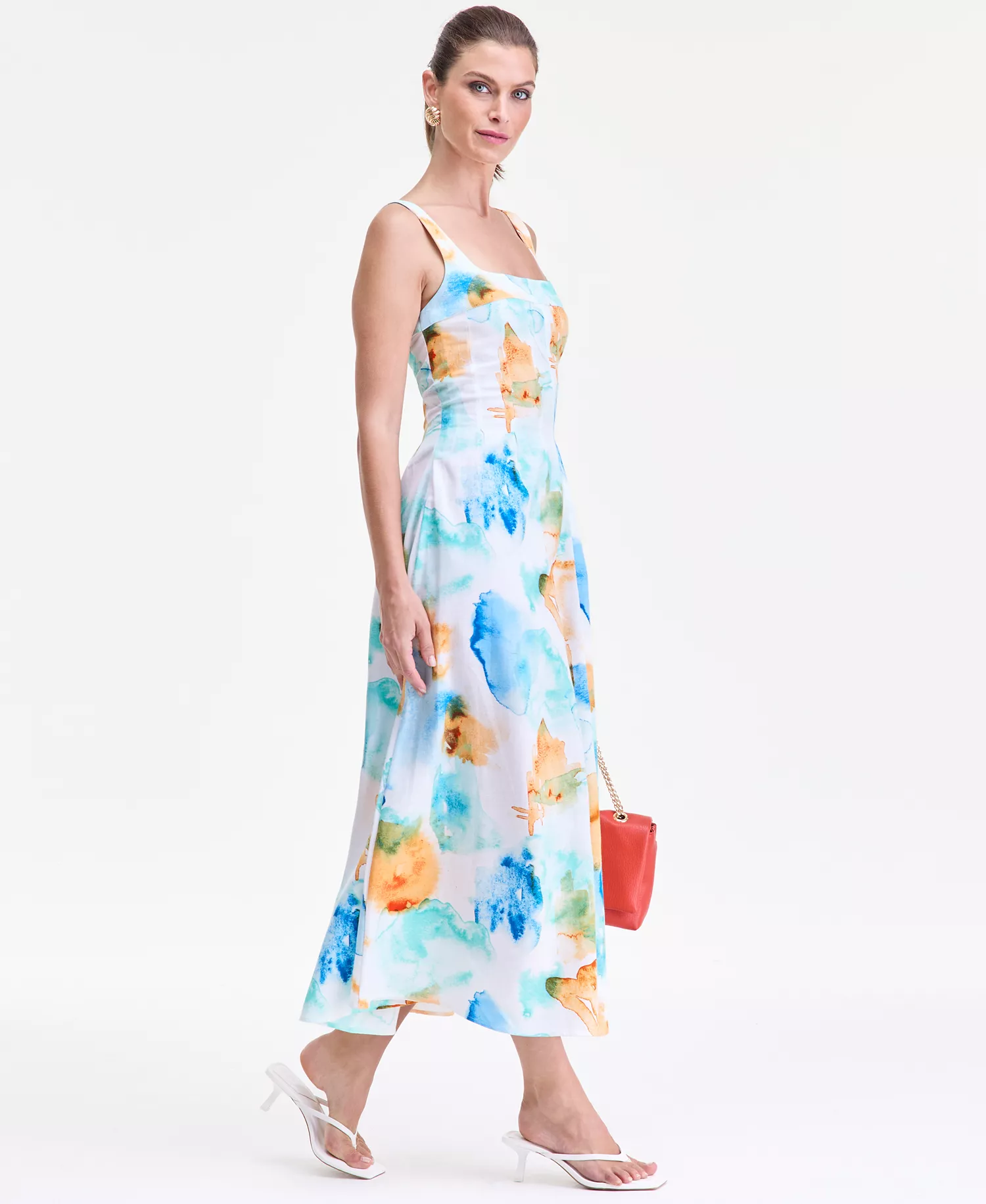 Women's Sleeveless Cotton-Linen Blend Printed Midi Dress, Macy's Exclusive  - Bailey Abstract Print - L